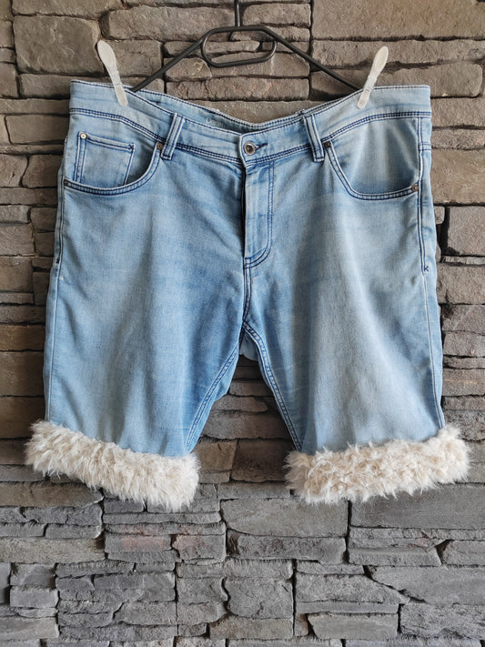luffy short blue jean large fit handmade with faux fur – Wal & Yfful E002