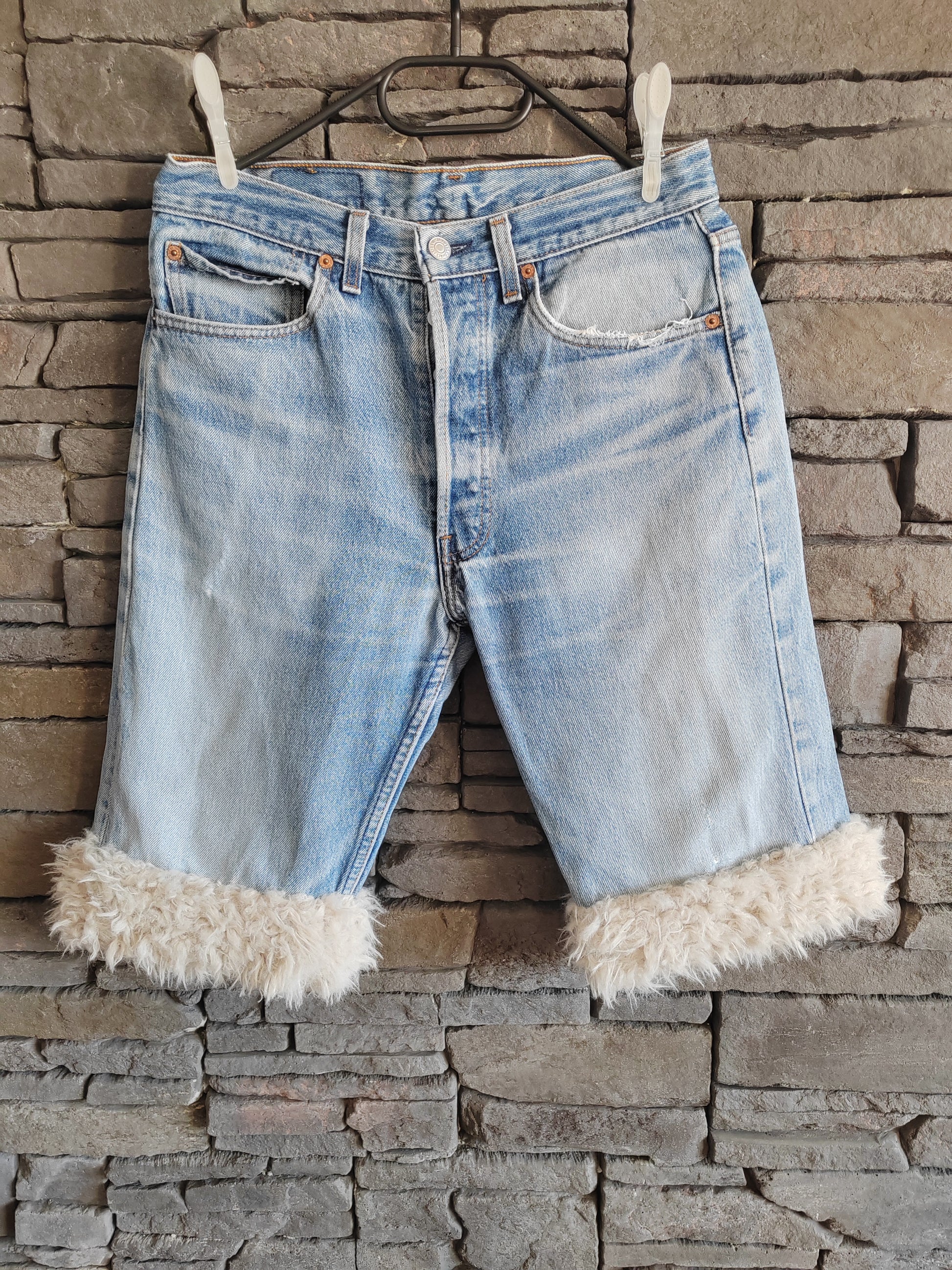 luffy short levi's blue denim short man handmade faux fur upcycled – Wal & Yfful C011