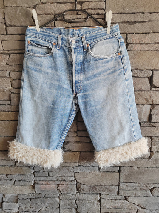luffy short levi's blue denim short man handmade faux fur upcycled – Wal & Yfful C011