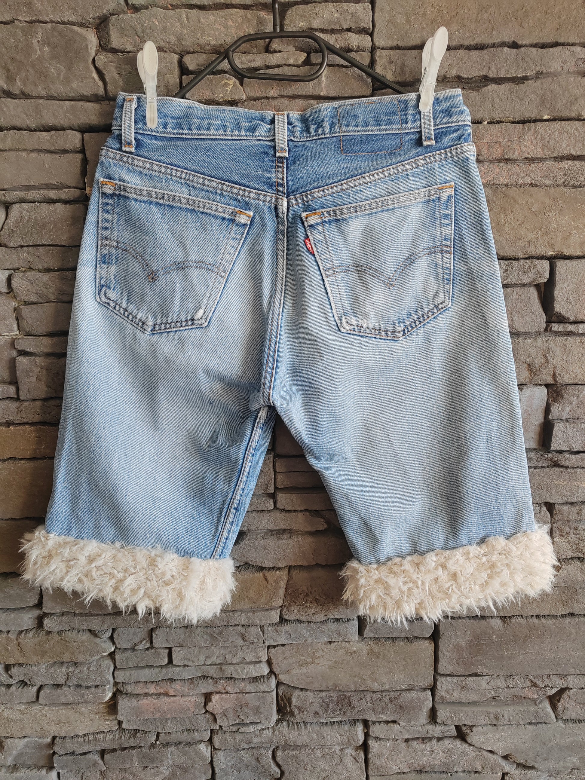 luffy short levi's blue denim short man handmade faux fur upcycled back – Wal & Yfful C011