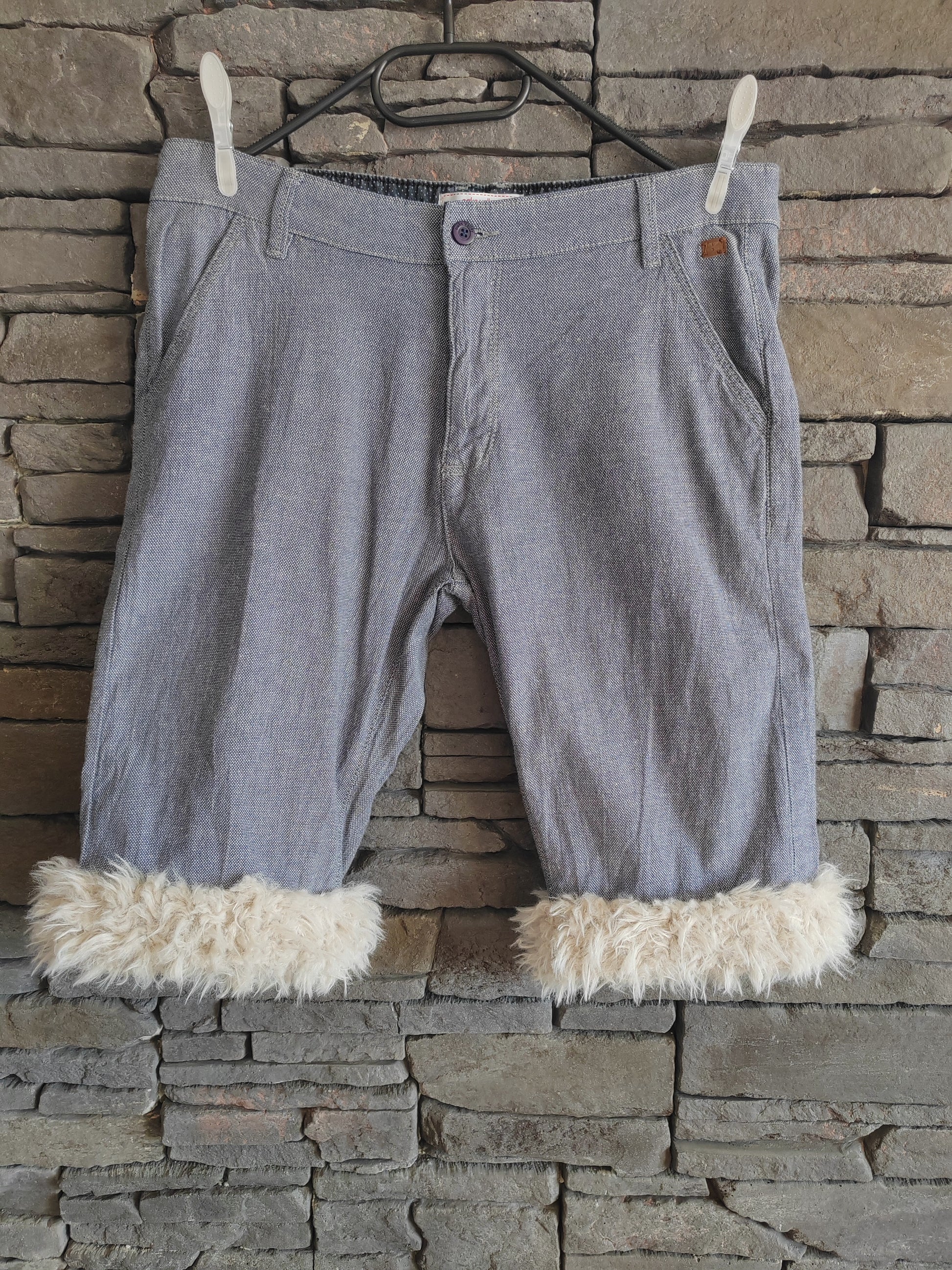 luffy short gray semi wide stretch with faux fur handmade upcycled oaks valley – Wal & Yfful C007