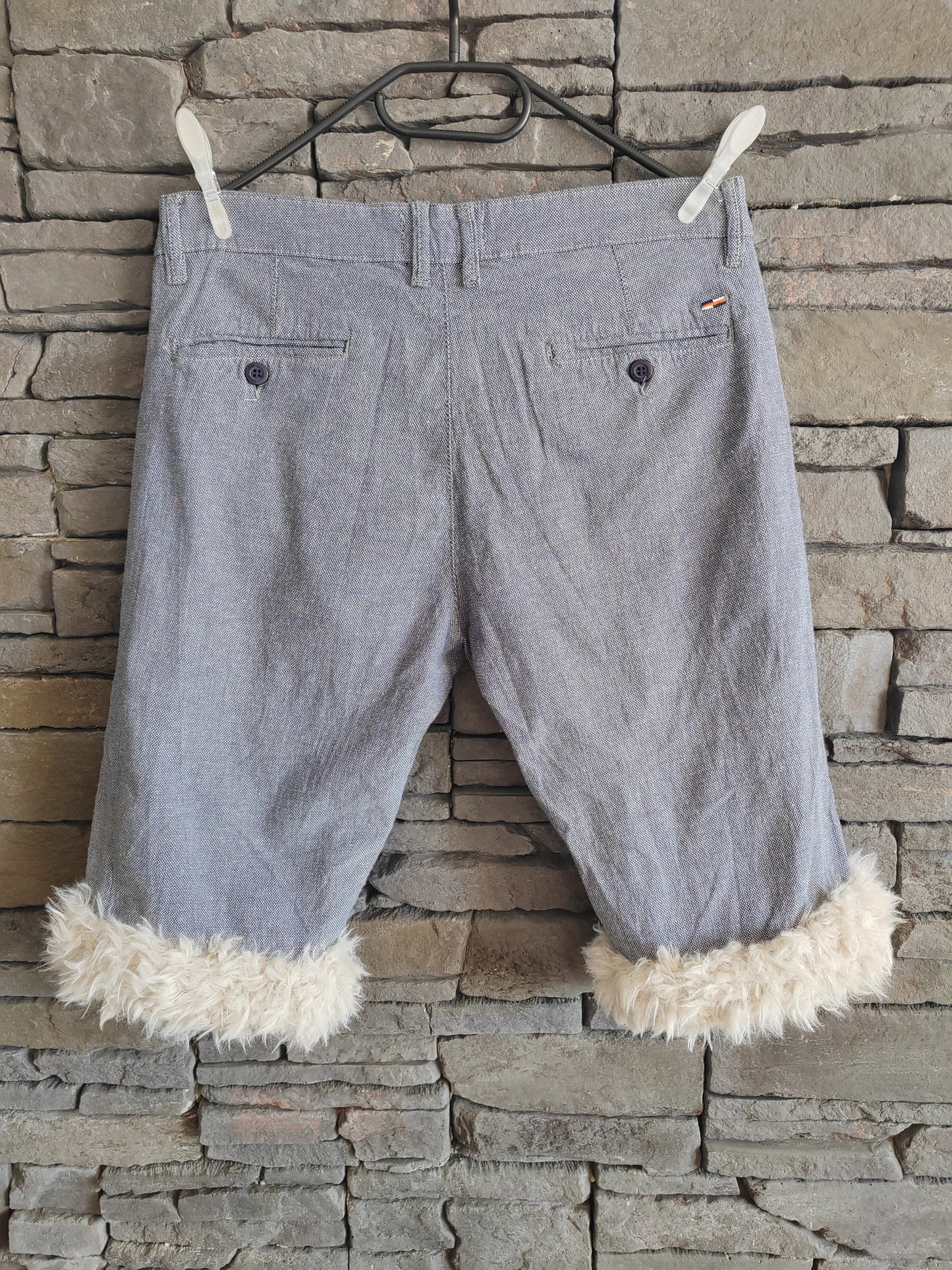 luffy short gray semi wide stretch with faux fur handmade upcycled oaks valley back – Wal & Yfful C007