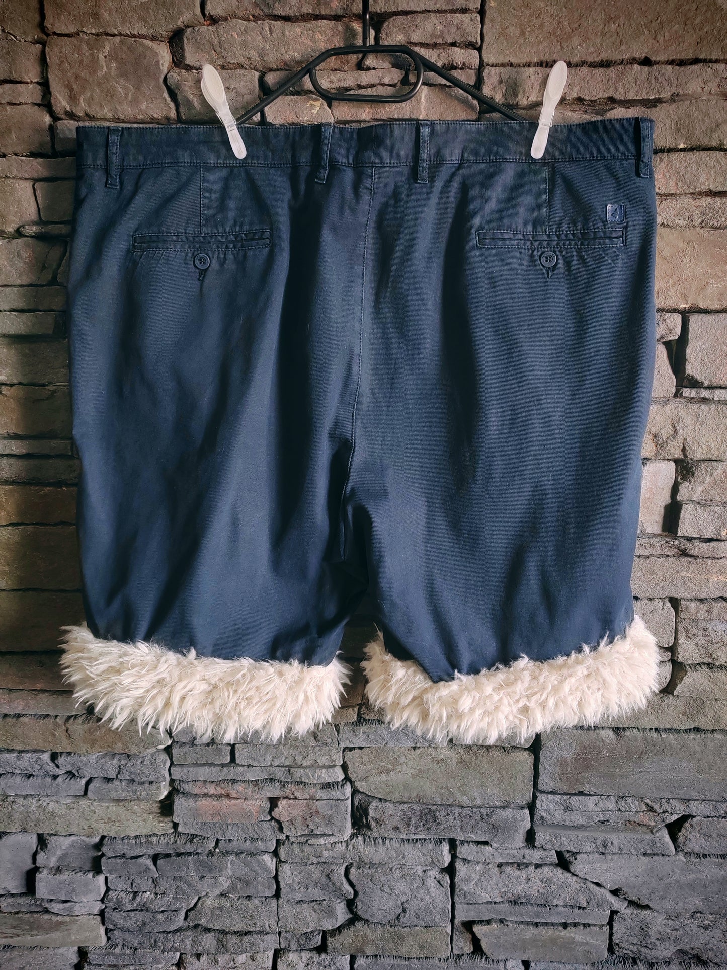 luffy short navy blue large fit handmade with faux fur back – Wal & Yfful M001