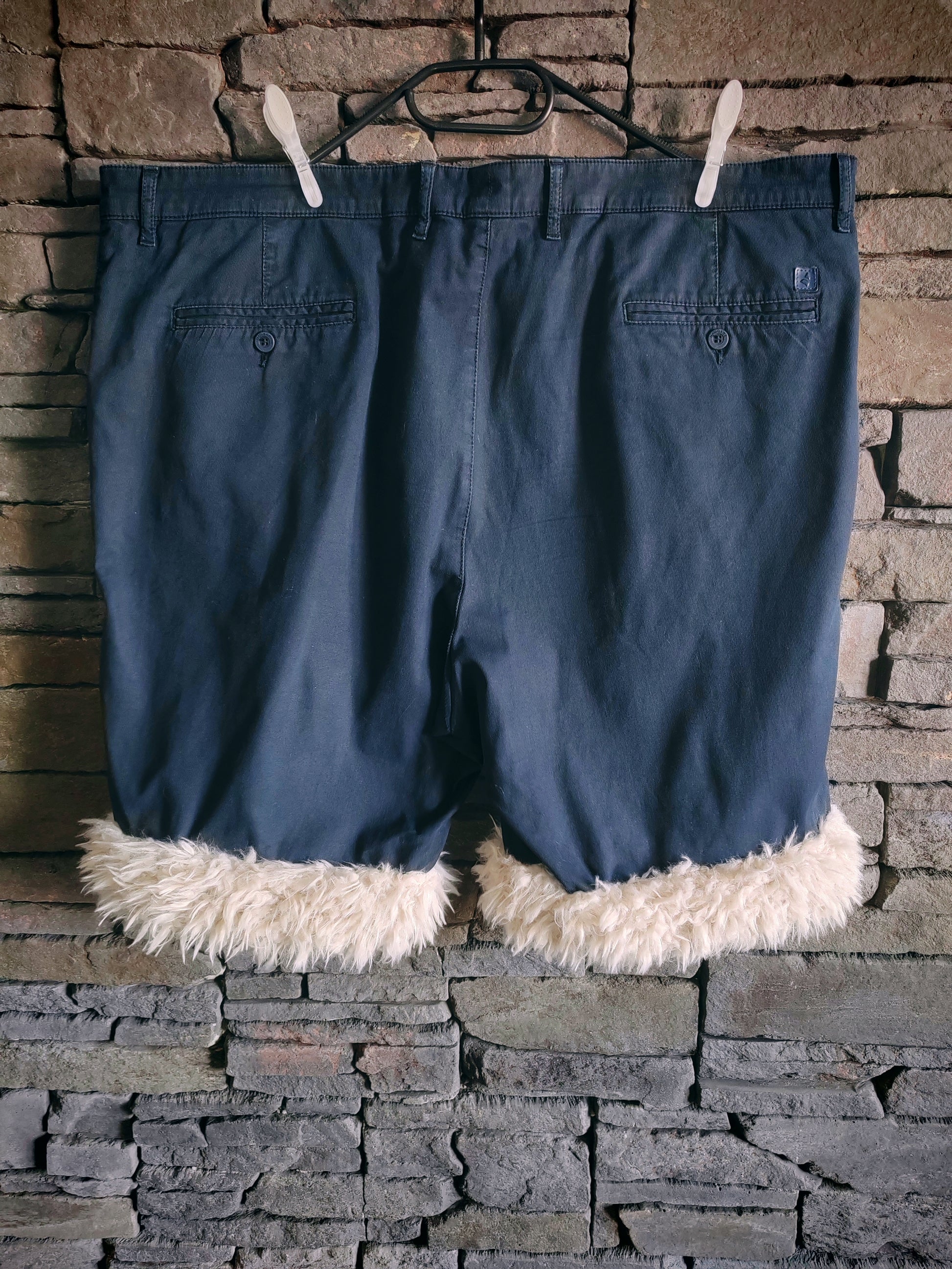 luffy short navy blue large fit handmade with faux fur back – Wal & Yfful M001
