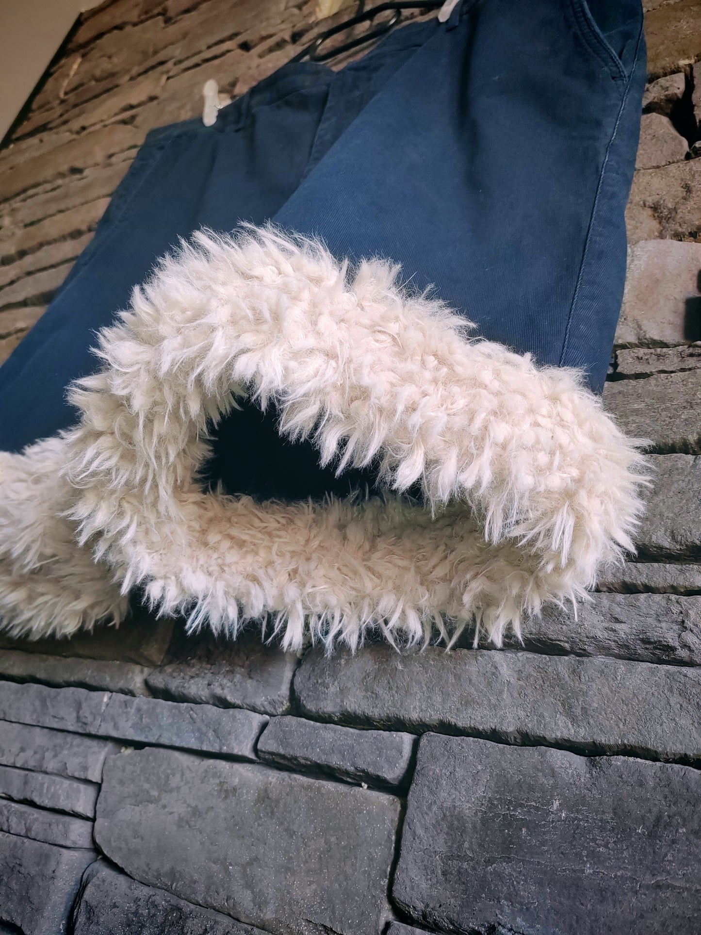 luffy short navy blue large fit handmade with faux fur front – Wal & Yfful M001