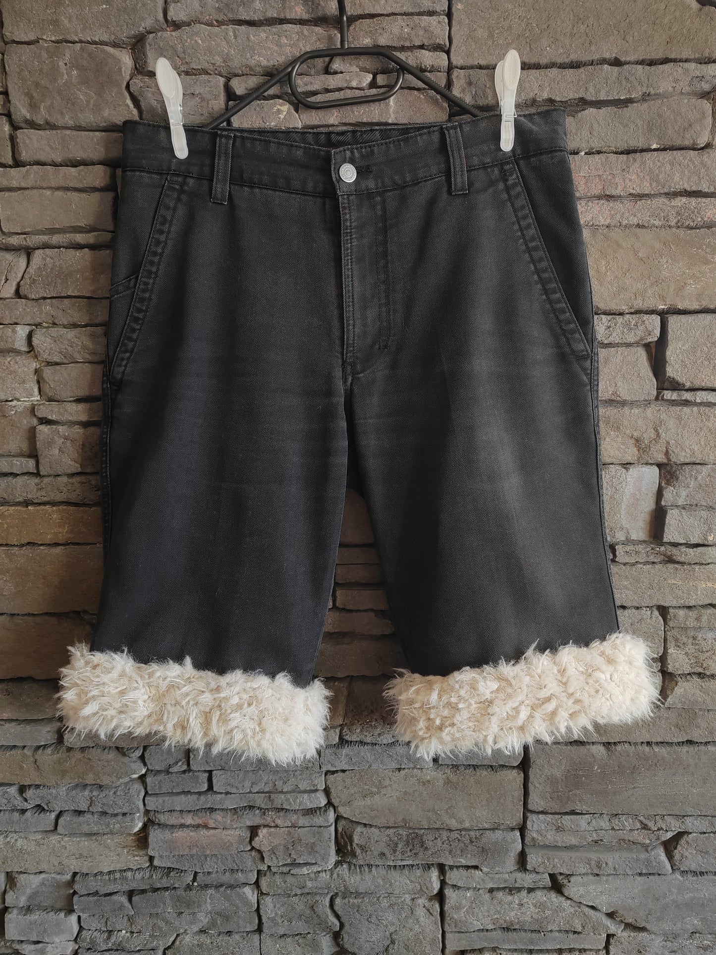 luffy short black pale wide fit man handmade with faux fur celio – Wal & Yfful C013