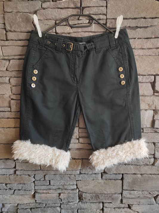 luffy short woman black cotton semi loose fit handmade with faux fur – Wal & Yfful F006