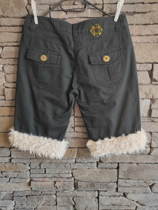 luffy short woman black cotton semi loose fit handmade with faux fur back – Wal & Yfful F006