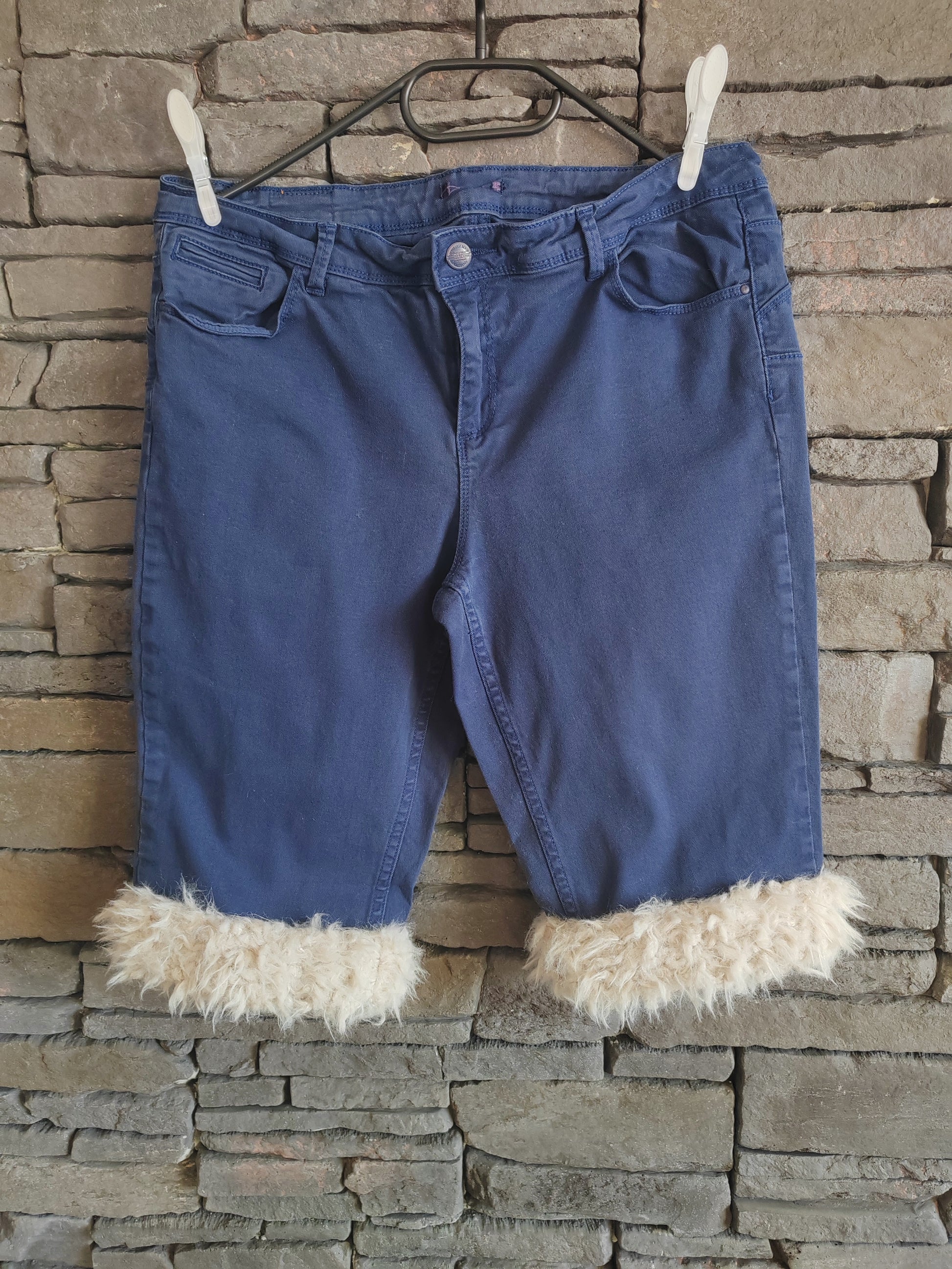 luffy short woman navy blue semi loose fit handmade with faux fur – Wal & Yfful F008