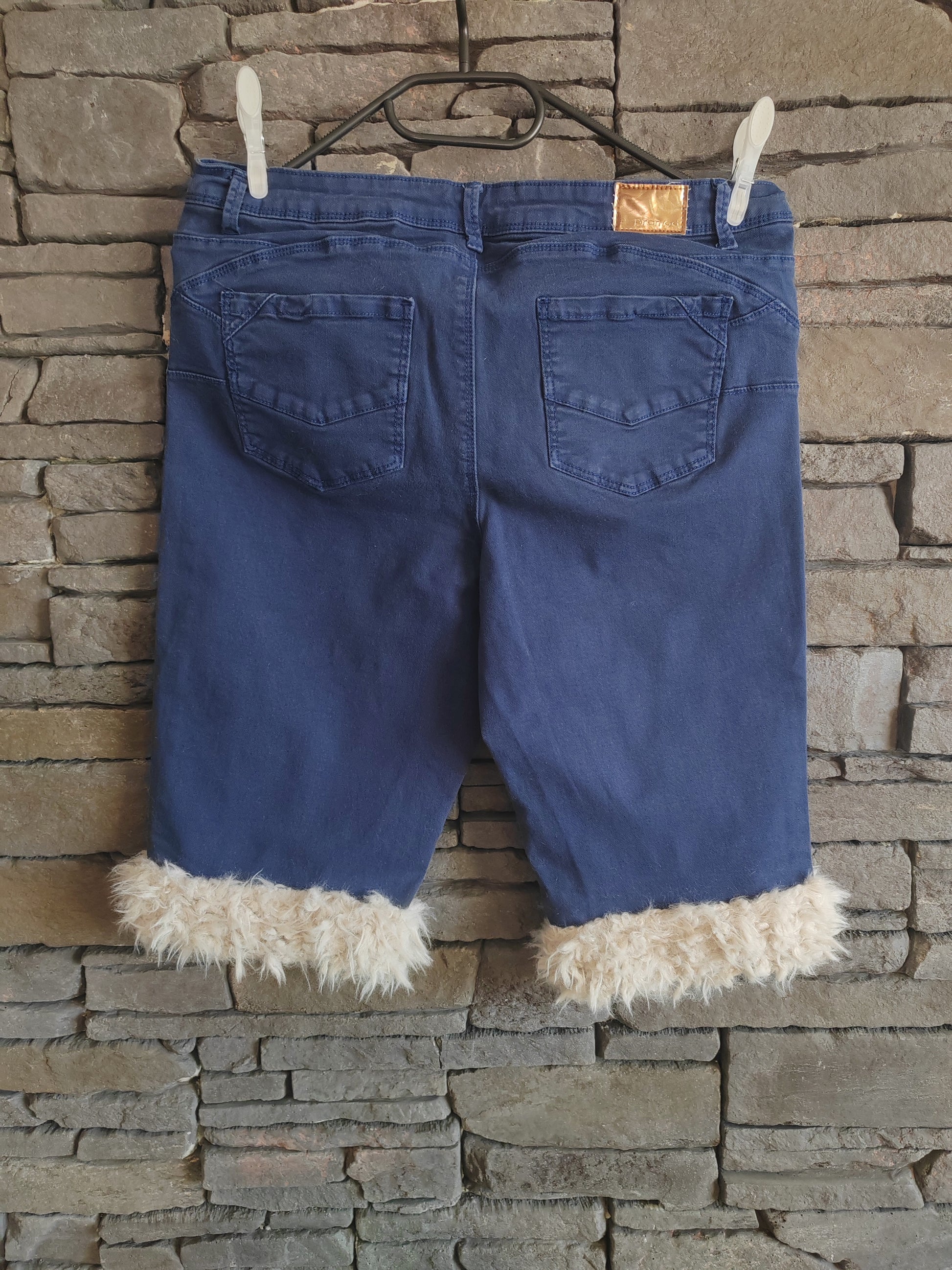 luffy short woman navy blue semi loose fit handmade with faux fur back – Wal & Yfful F008