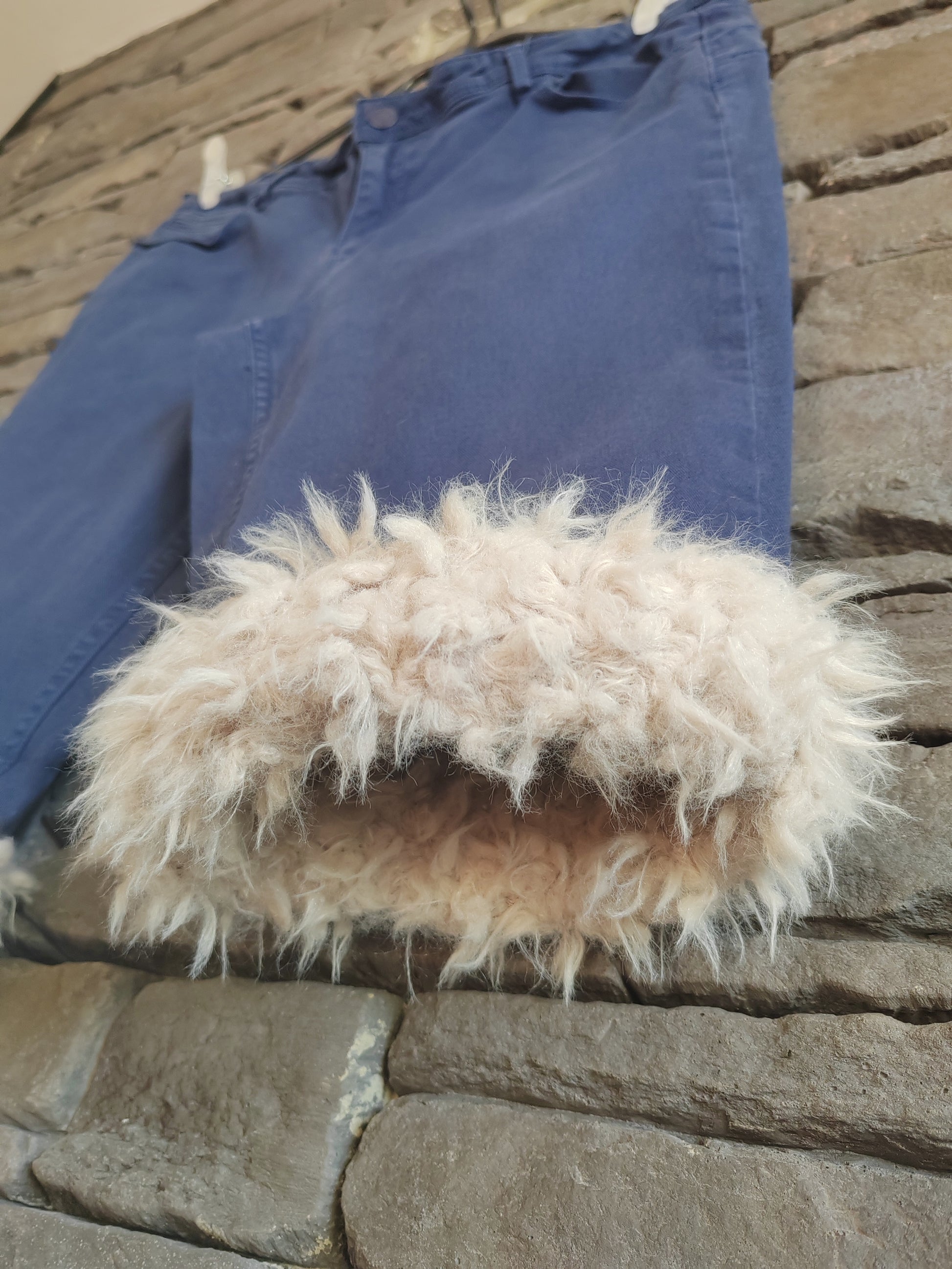 luffy short woman navy blue semi loose fit handmade with faux fur front – Wal & Yfful F008