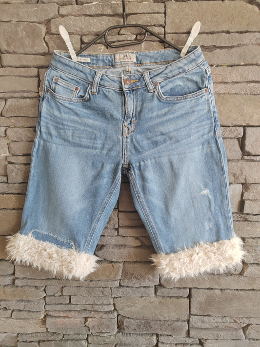 luffy short woman blue semi loose denim stretch handmade with faux fur – Wal & Yfful F003