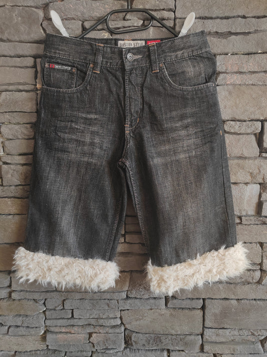 luffy short woman black pale loose organic cotton handmade with faux fur – Wal & Yfful F004