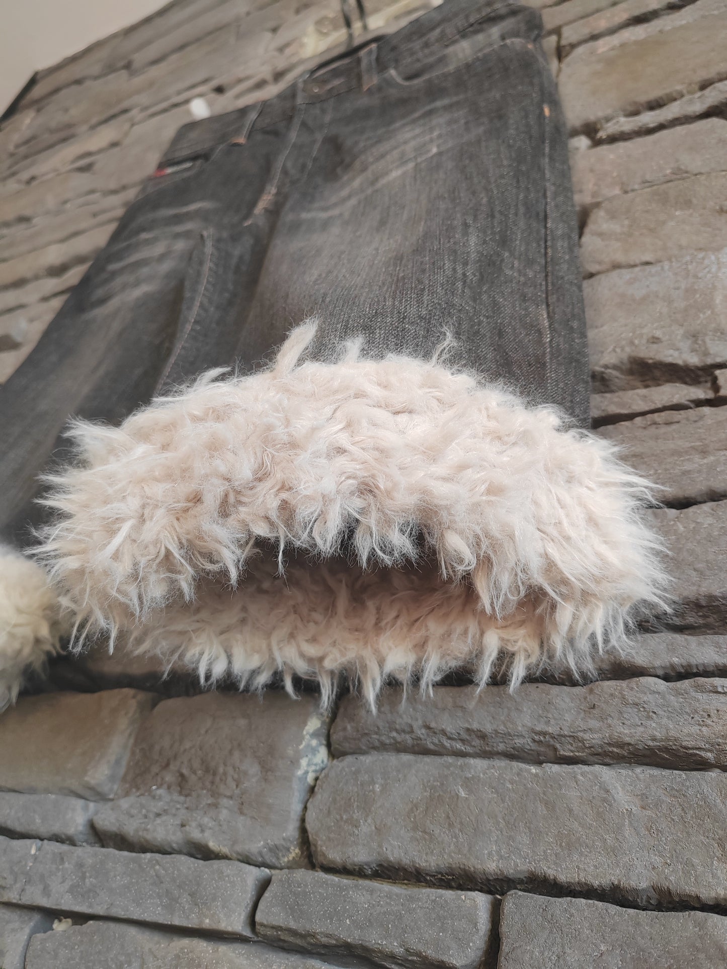 luffy short woman black pale loose organic cotton handmade with faux fur front – Wal & Yfful F004