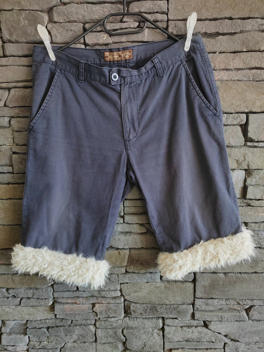 Luffy short men's dark blue semi-loose stretch fit handmade with faux fur – Wal & Yfful A004