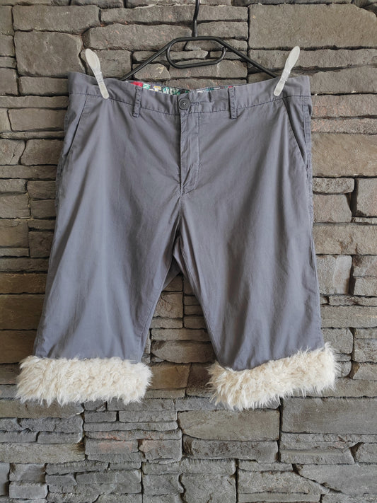Luffy short men's grey semi-loose stretch fit handmade with faux fur – Wal & Yfful A006