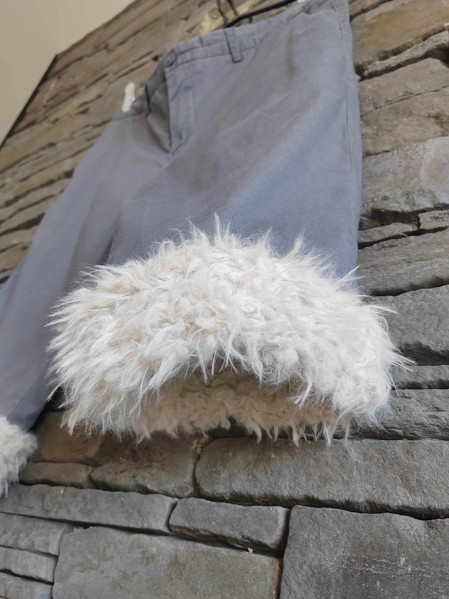 Luffy short men's grey semi-loose stretch fit handmade with faux fur front – Wal & Yfful A006