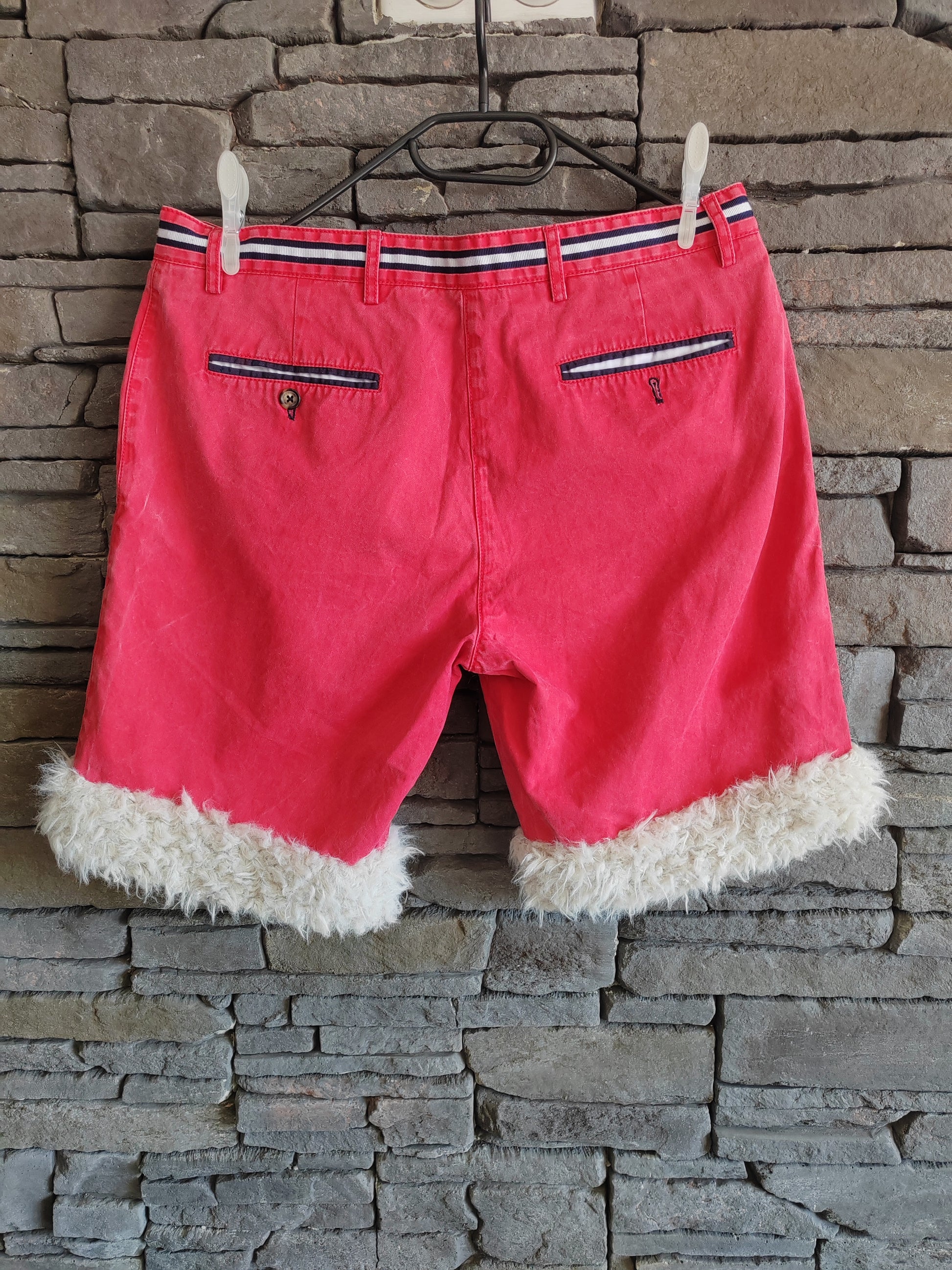 Luffy short men's pale red semi-loose fit handmade with faux fur back – Wal & Yfful A002