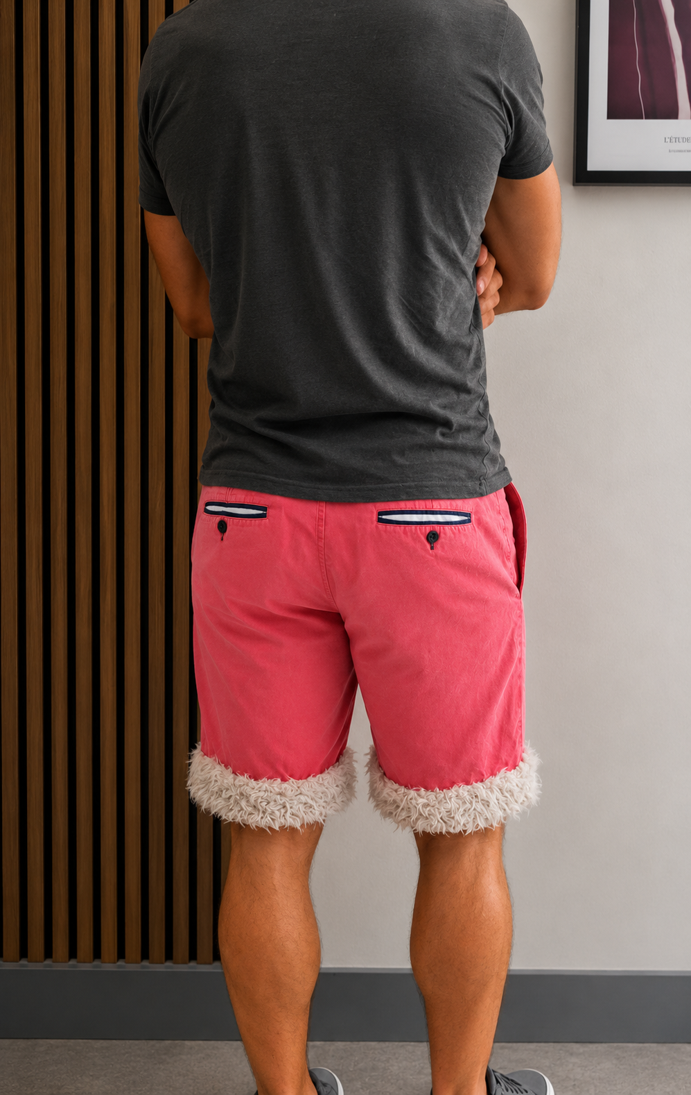 Luffy short men's pale red semi-loose fit handmade with faux fur studio 05 – Wal & Yfful A002