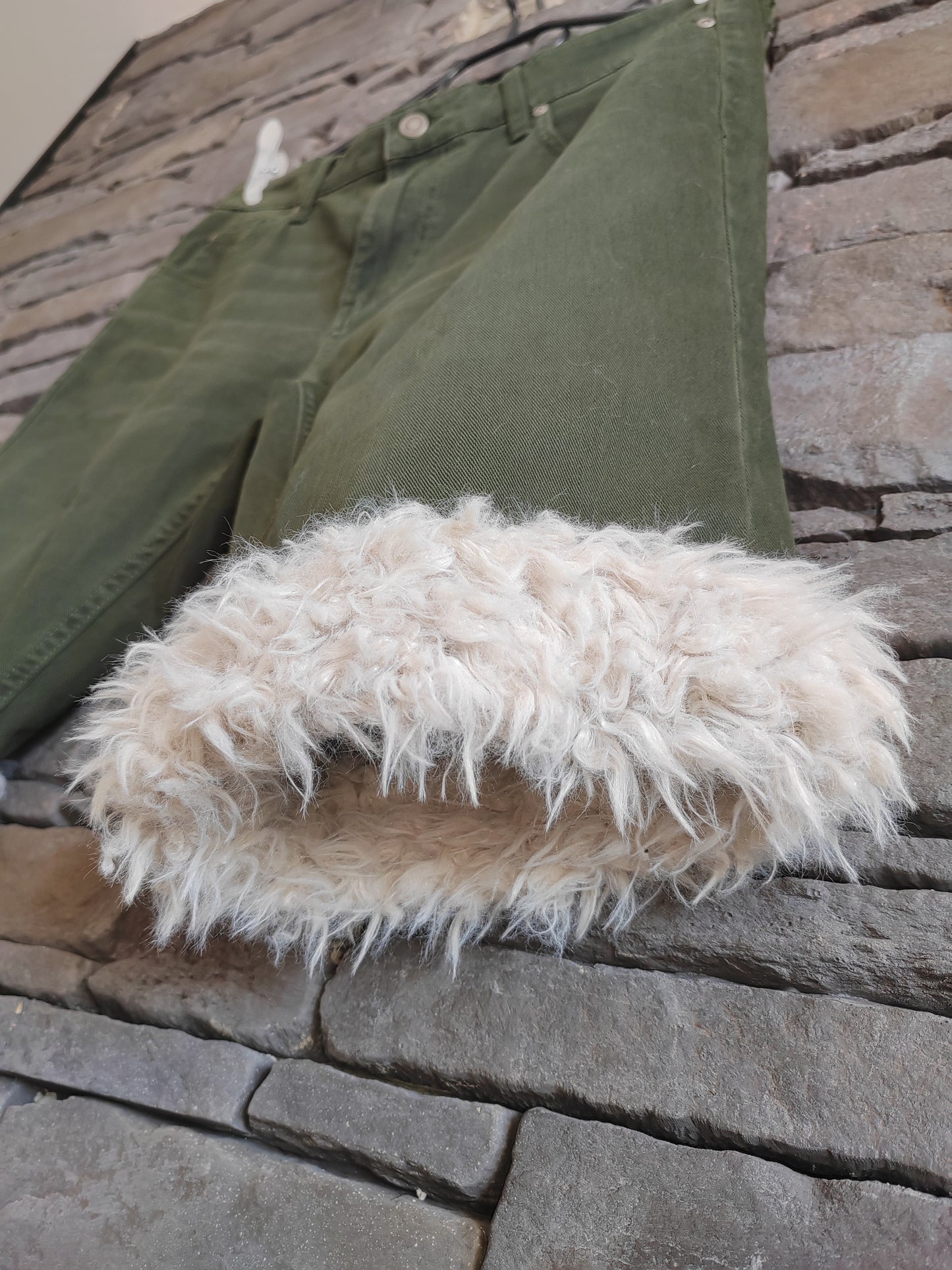 Luffy short men's green khaki slim fit handmade with faux fur front – Wal & Yfful A001