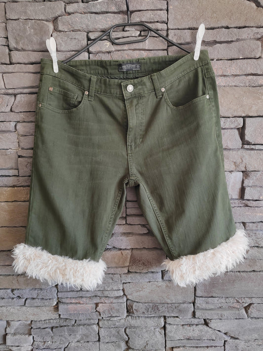 Luffy short men's green khaki slim fit handmade with faux fur – Wal & Yfful A001