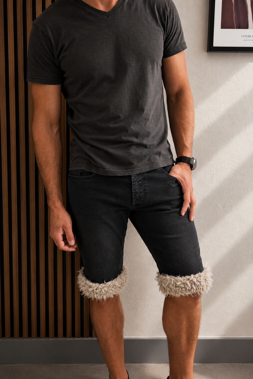 luffy short man black semi wide handmade with faux fur studio 02 – Wal & Yfful A014