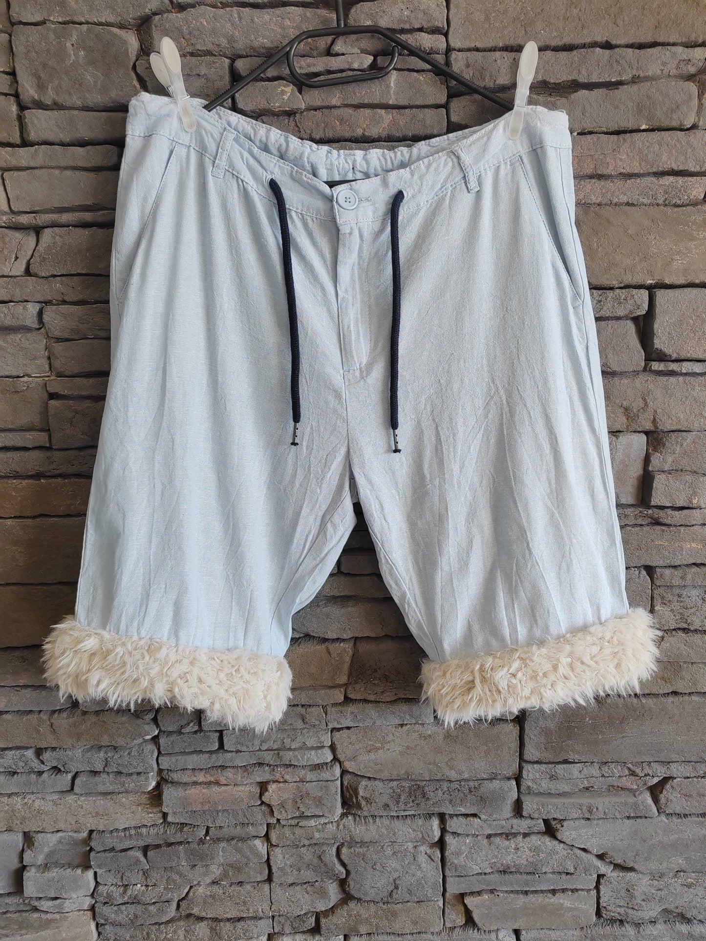 Luffy short men's light blue loose fit soft handmade with faux fur – Wal & Yfful A007