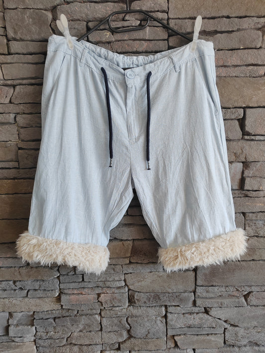 Luffy short men's light blue loose fit soft handmade with faux fur – Wal & Yfful A007