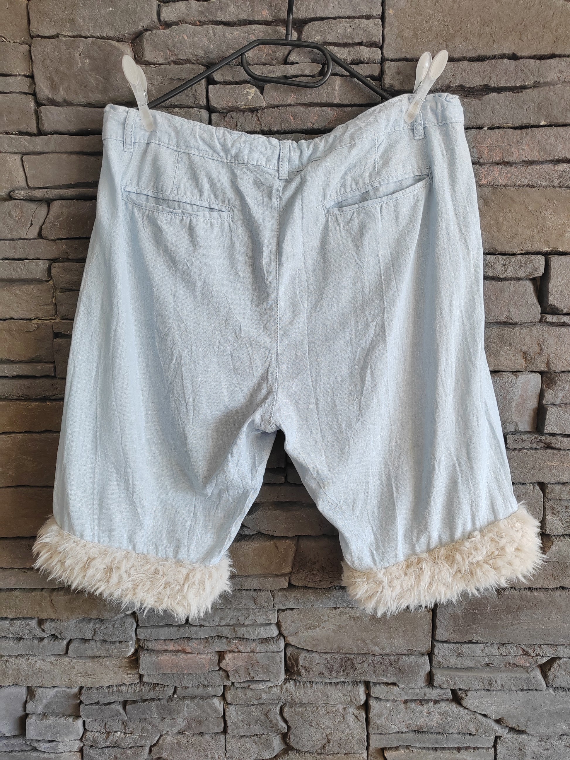 Luffy short men's light blue loose fit soft handmade with faux fur back – Wal & Yfful A007