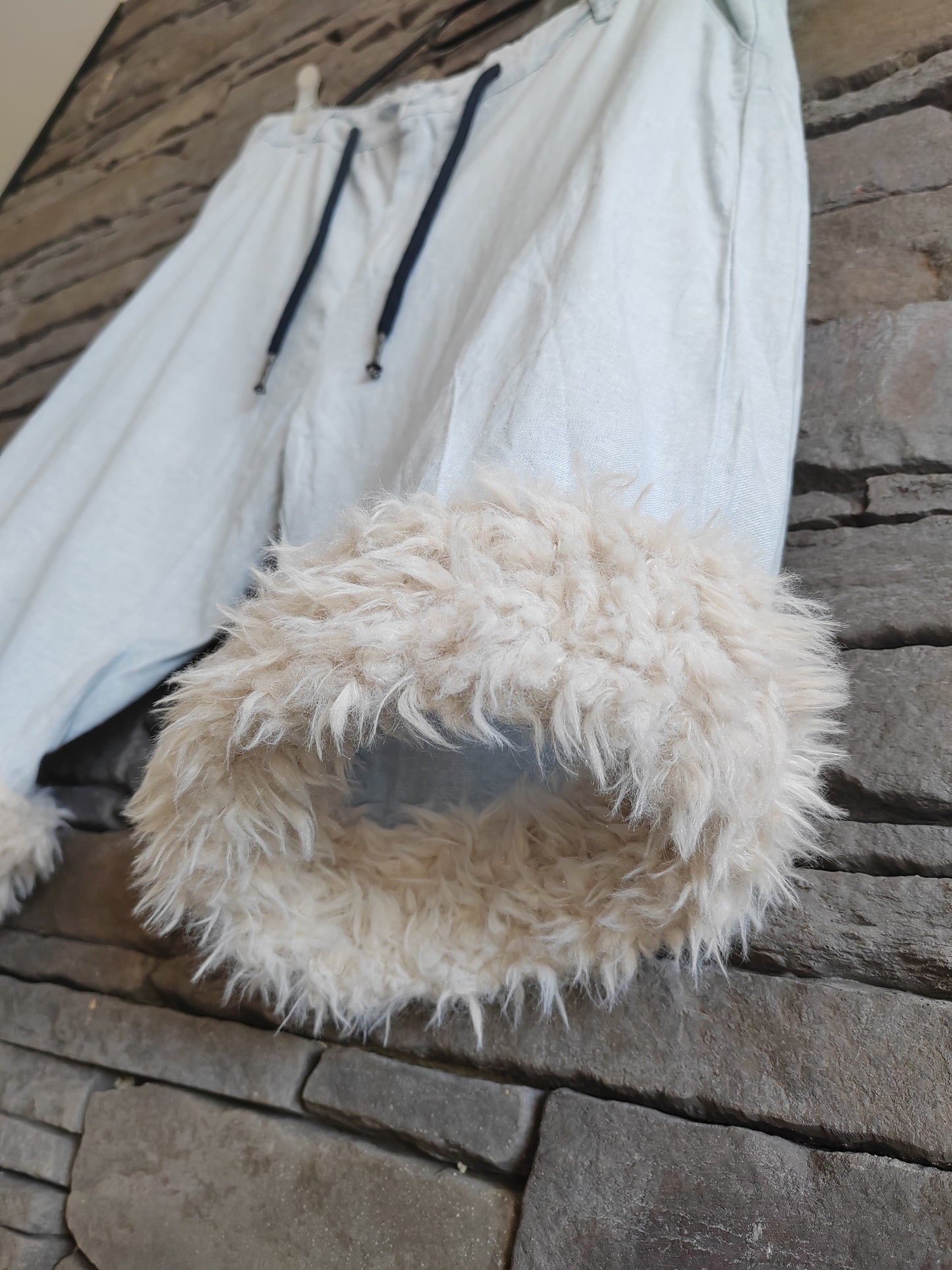 Luffy short men's light blue loose fit soft handmade with faux fur front – Wal & Yfful A007