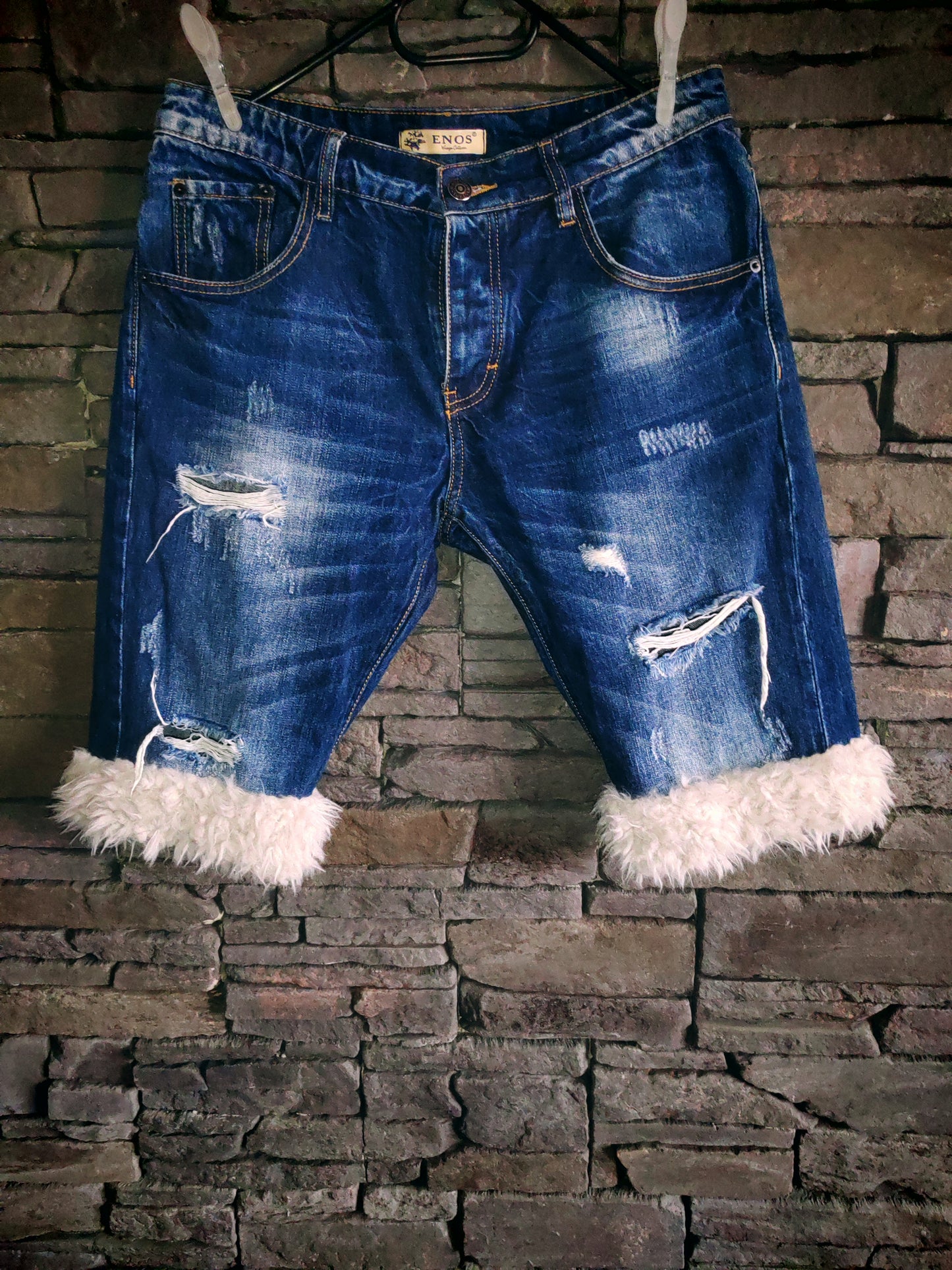 luffy short man blue denim semi wide handmade with faux fur – Wal & Yfful A016