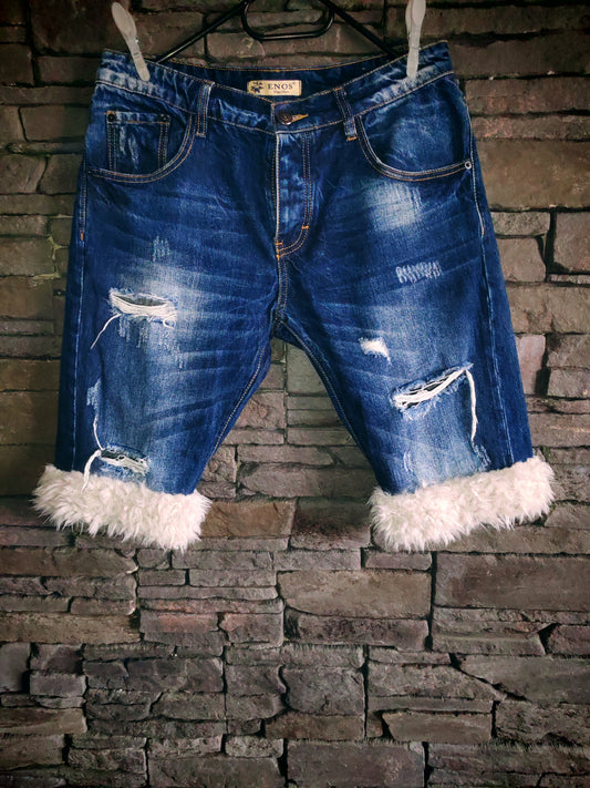 luffy short man blue denim semi wide handmade with faux fur – Wal & Yfful A016