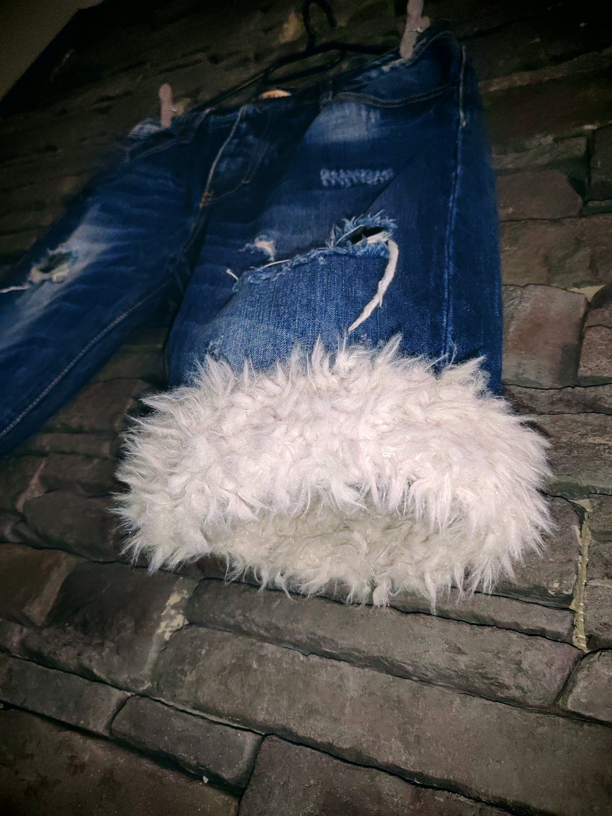 luffy short man blue denim semi wide handmade with faux fur front – Wal & Yfful A016