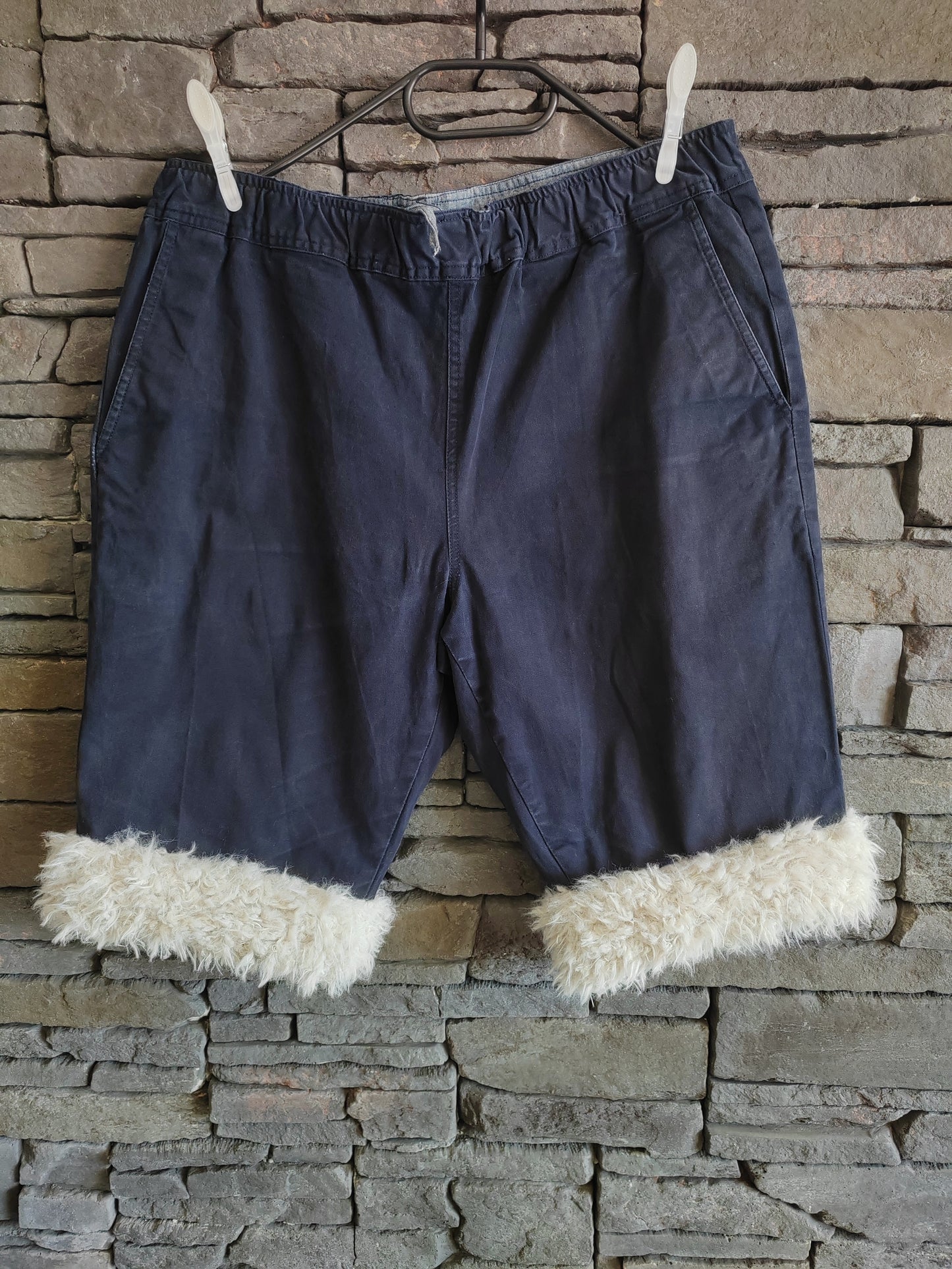 Luffy short men's navy blue loose stretch handmade with faux fur – Wal & Yfful A012