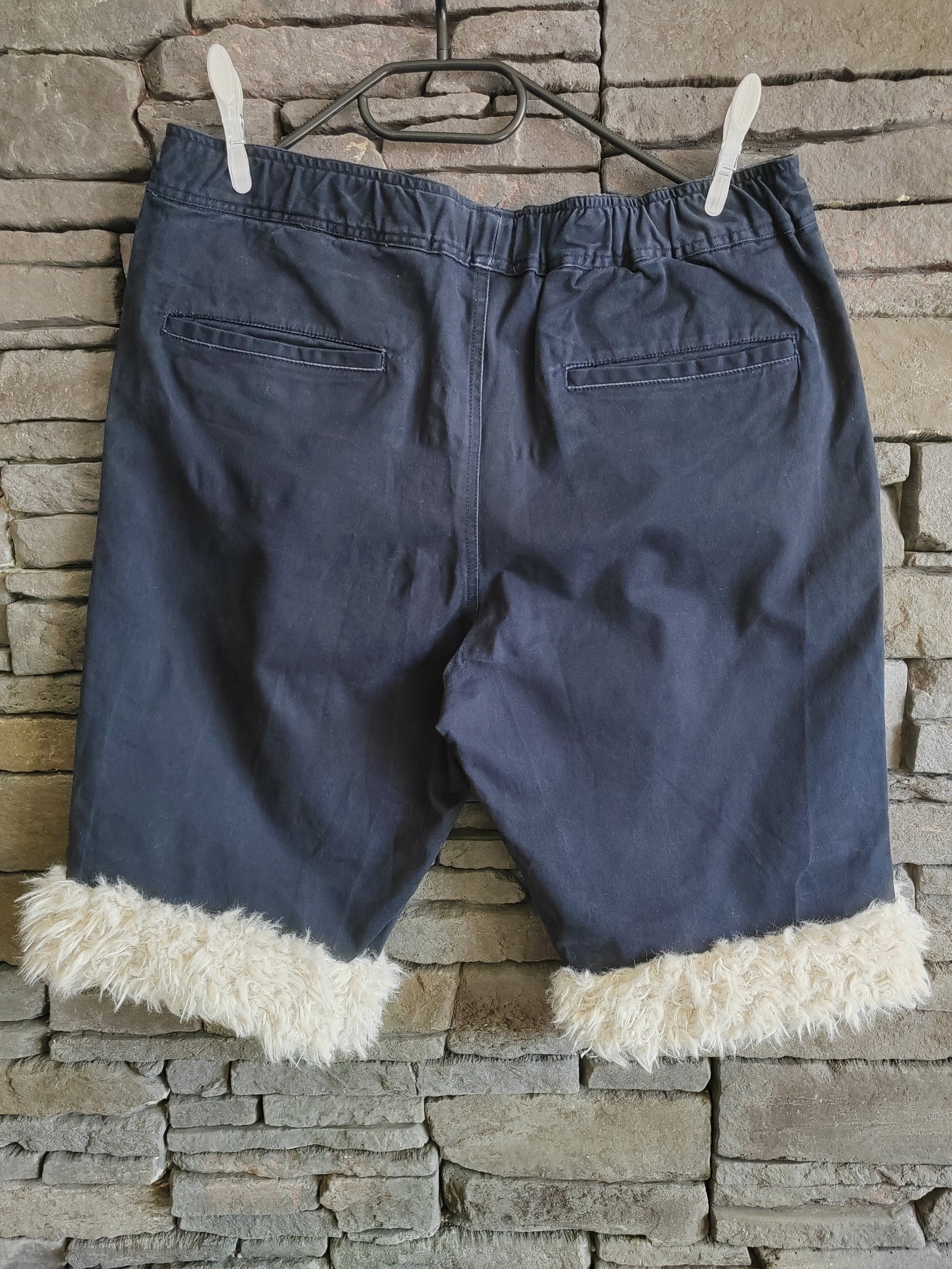 Luffy short men's navy blue loose stretch handmade with faux fur back – Wal & Yfful A012
