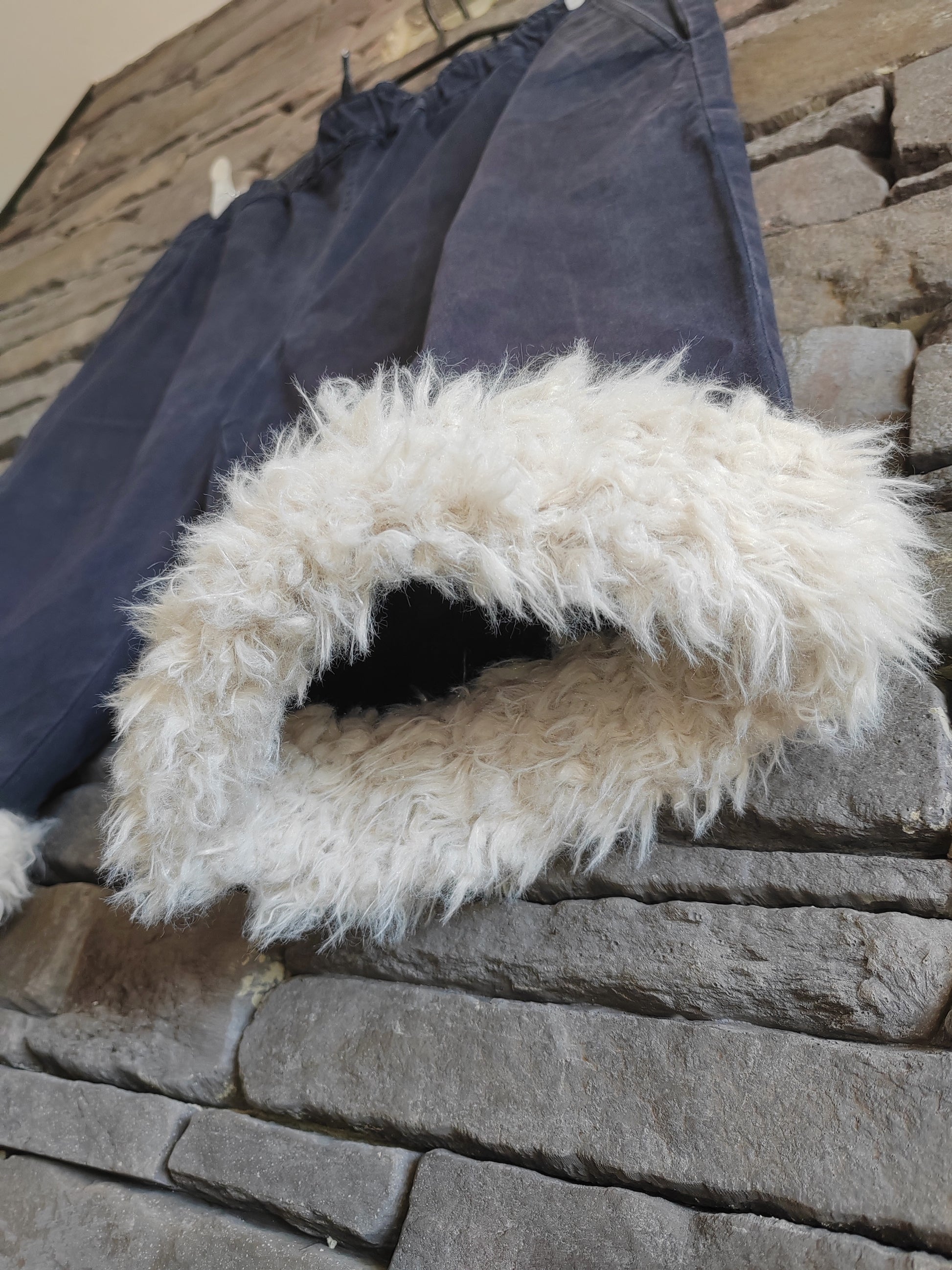 Luffy short men's navy blue loose stretch handmade with faux fur front – Wal & Yfful A012