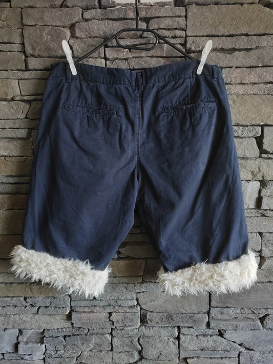 Luffy short men's navy blue loose fit non-stretch handmade with faux fur back – Wal & Yfful A011