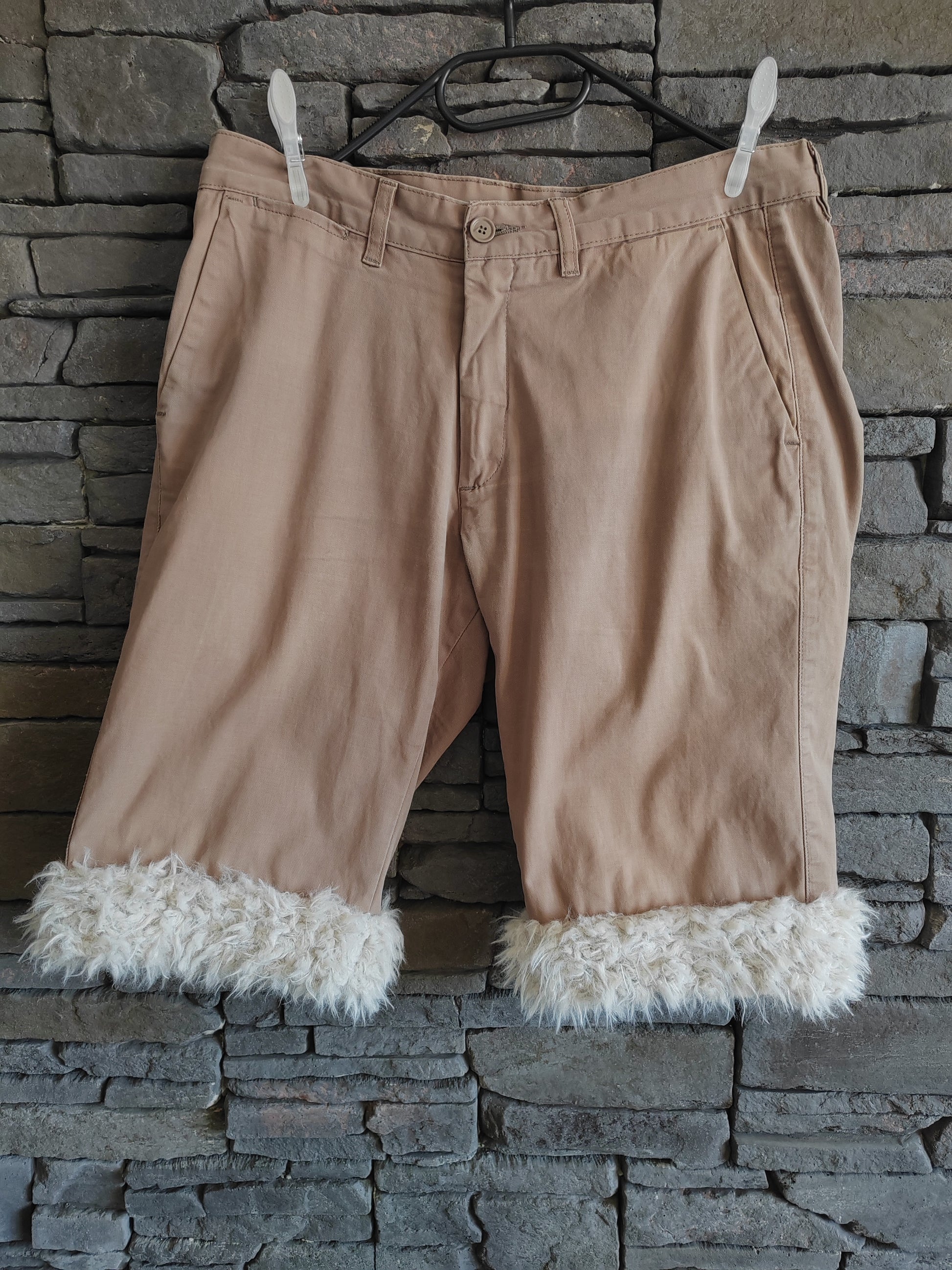 Luffy short men's beige semi-loose soft fit handmade with faux fur – Wal & Yfful A009