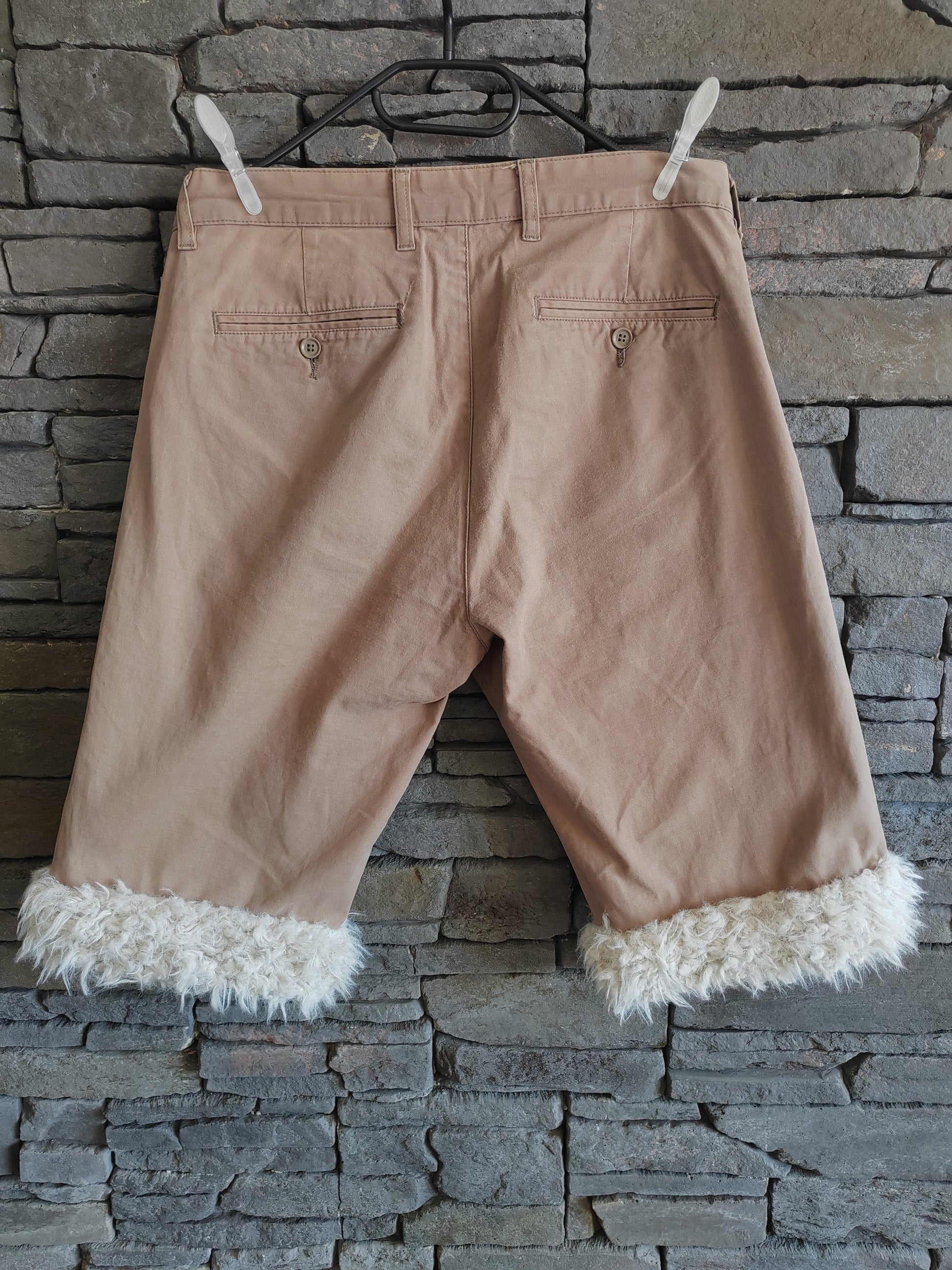 Luffy short men's beige semi-loose soft fit handmade with faux fur back – Wal & Yfful A009