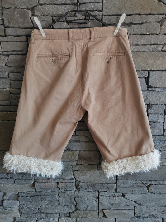 Luffy short men's beige semi-loose soft fit handmade with faux fur back – Wal & Yfful A009