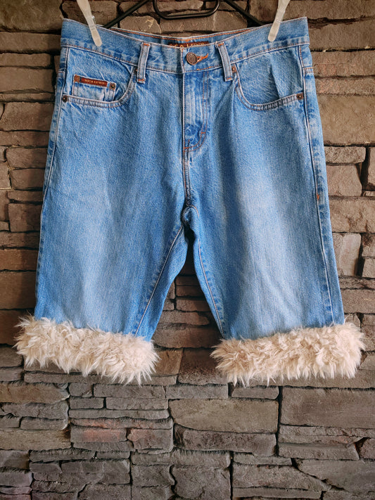 luffy short blue denim regular straight handmade with faux fur – Wal & Yfful B003