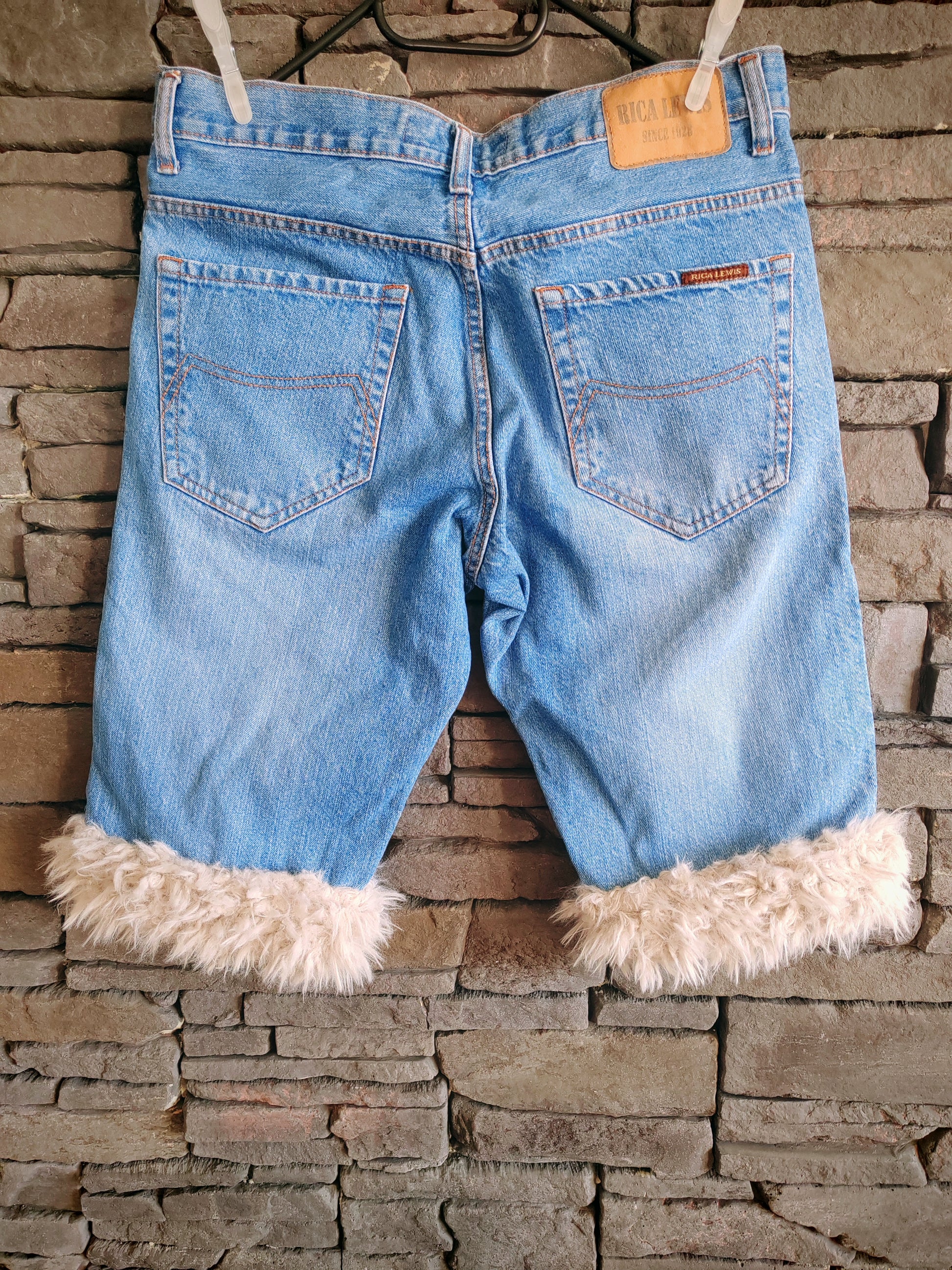 luffy short blue denim regular straight handmade with faux fur back – Wal & Yfful B003