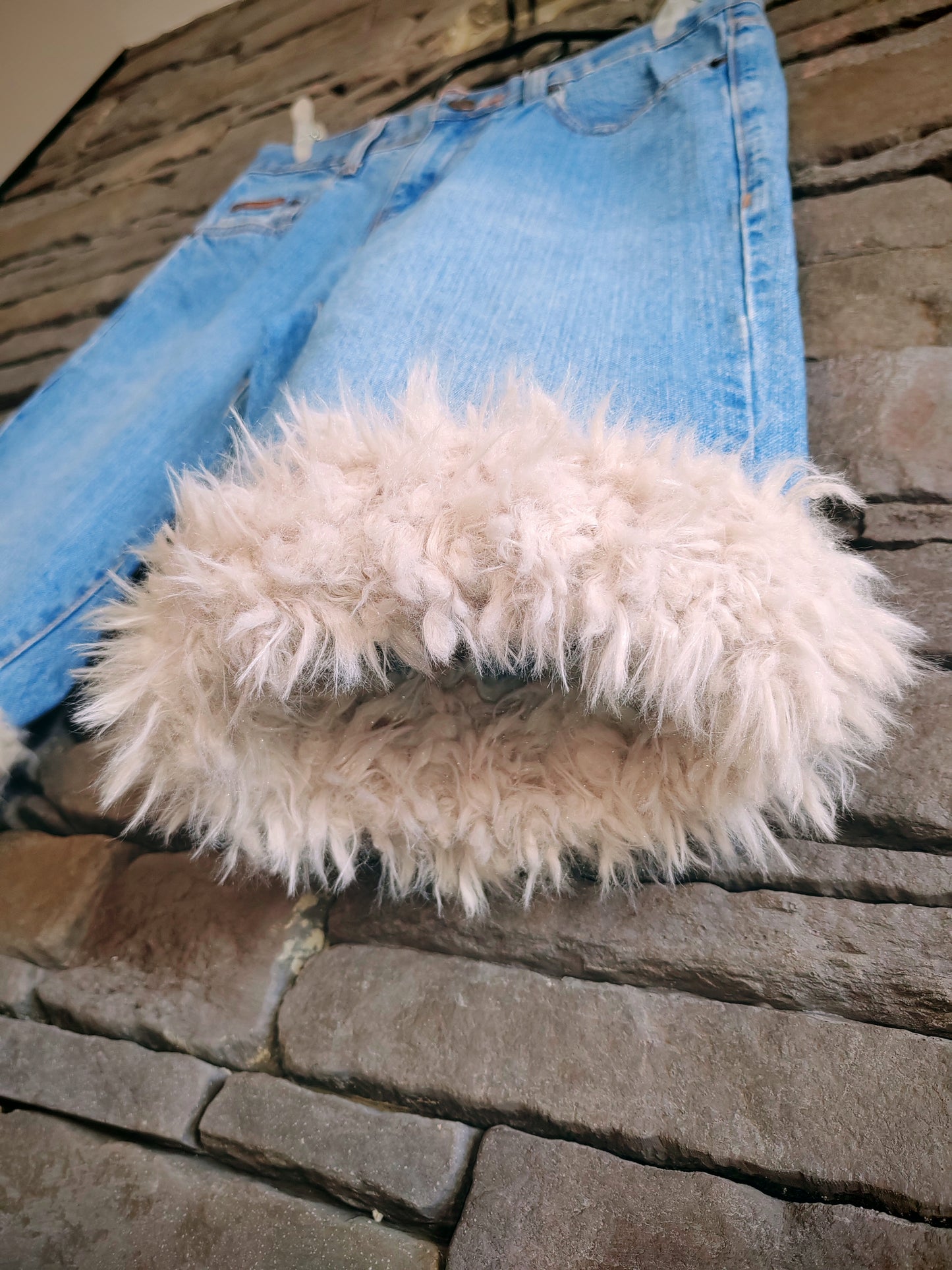 luffy short blue denim regular straight handmade with faux fur front – Wal & Yfful B003