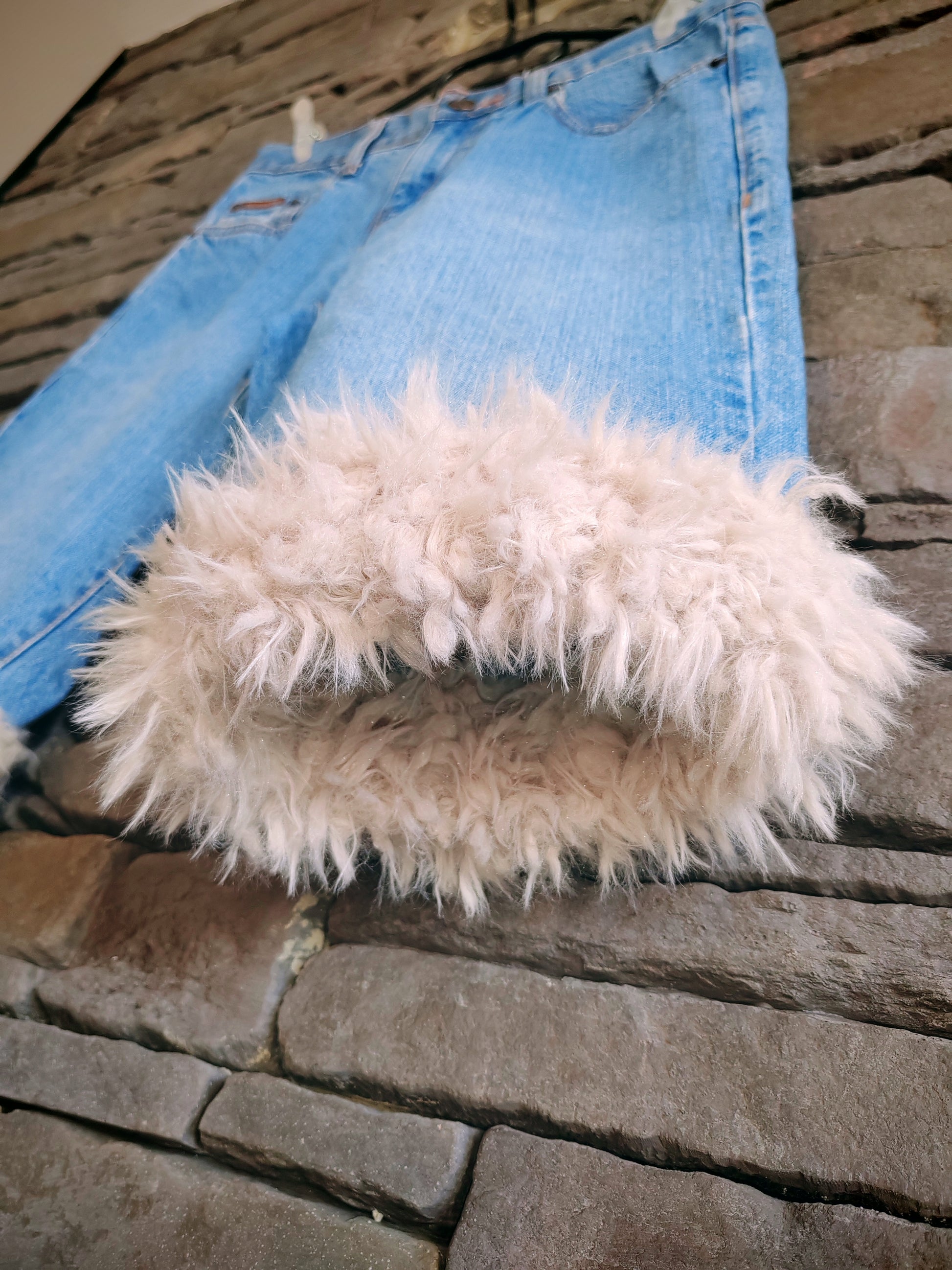 luffy short blue denim regular straight handmade with faux fur front – Wal & Yfful B003