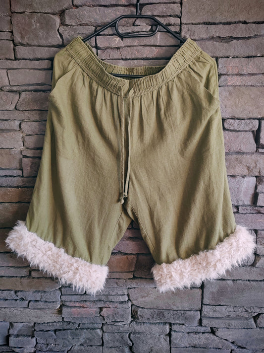 luffy short green linen wide handmade with faux fur – Wal & Yfful B005