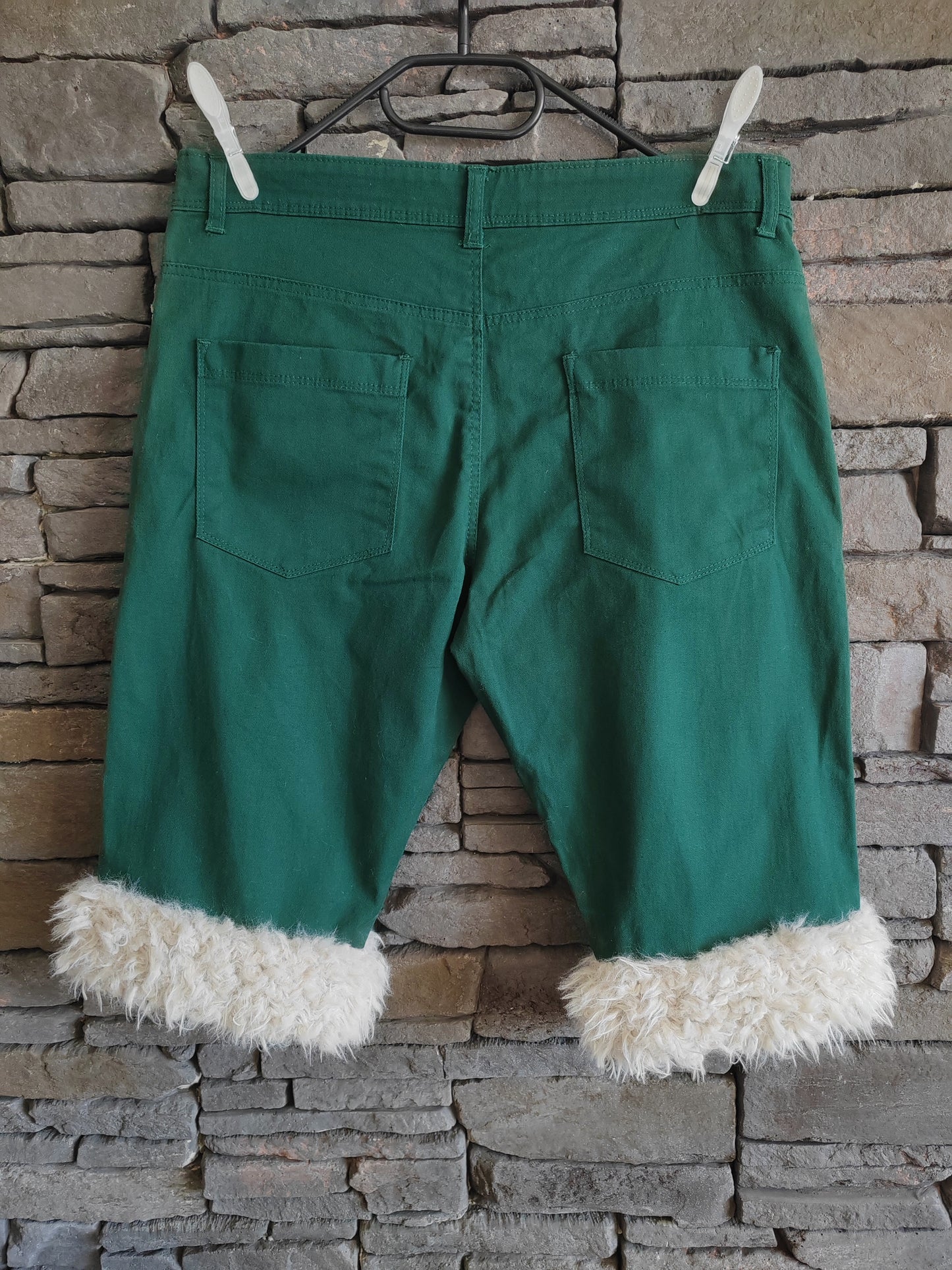 Luffy short men's pine green semi-loose stretch fit handmade with faux fur back – Wal & Yfful A010
