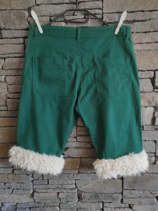 Luffy short men's pine green semi-loose stretch fit handmade with faux fur back – Wal & Yfful A010