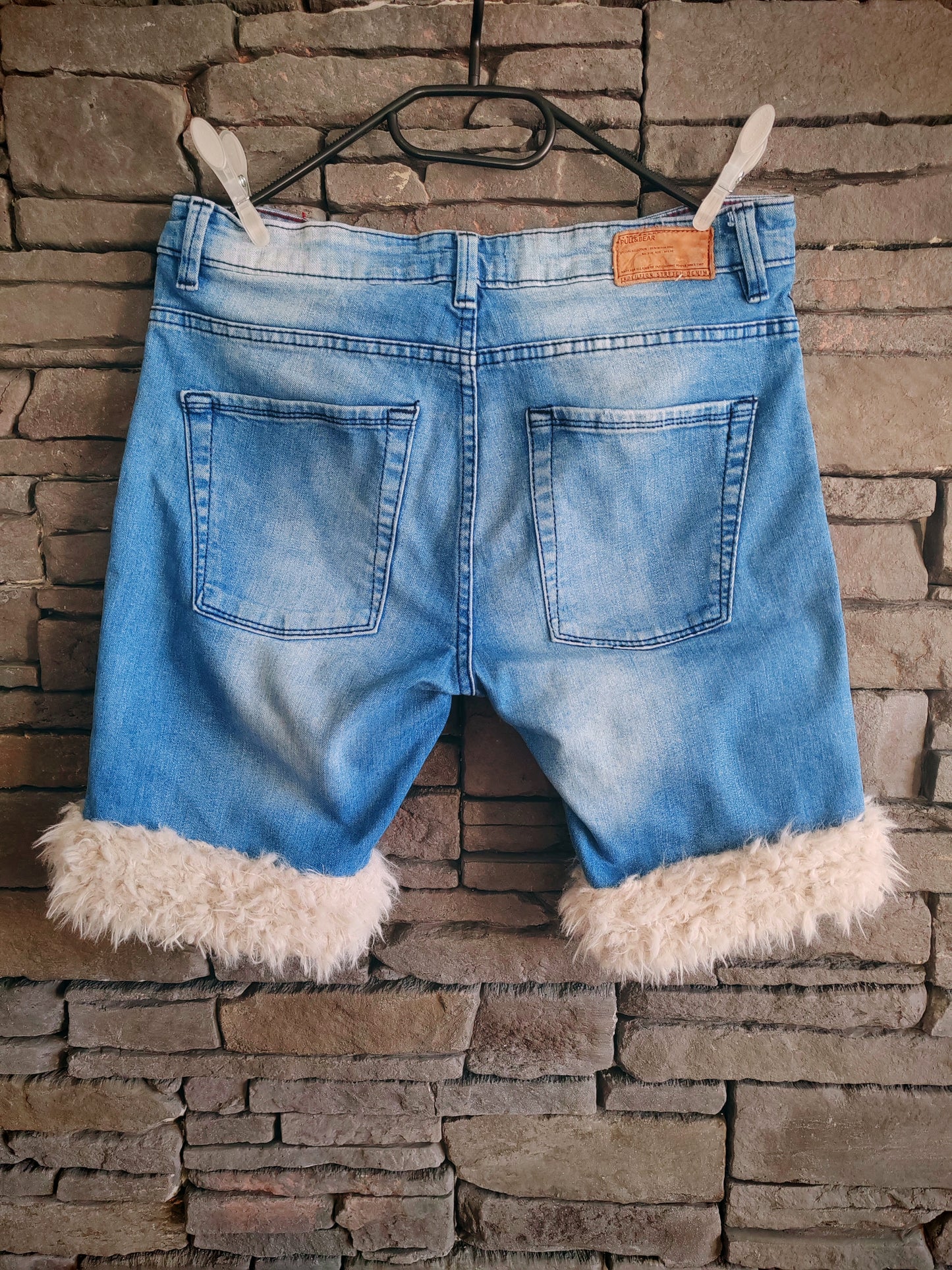 luffy short man blue denim semi wide stretch handmade with faux fur back – Wal & Yfful B007