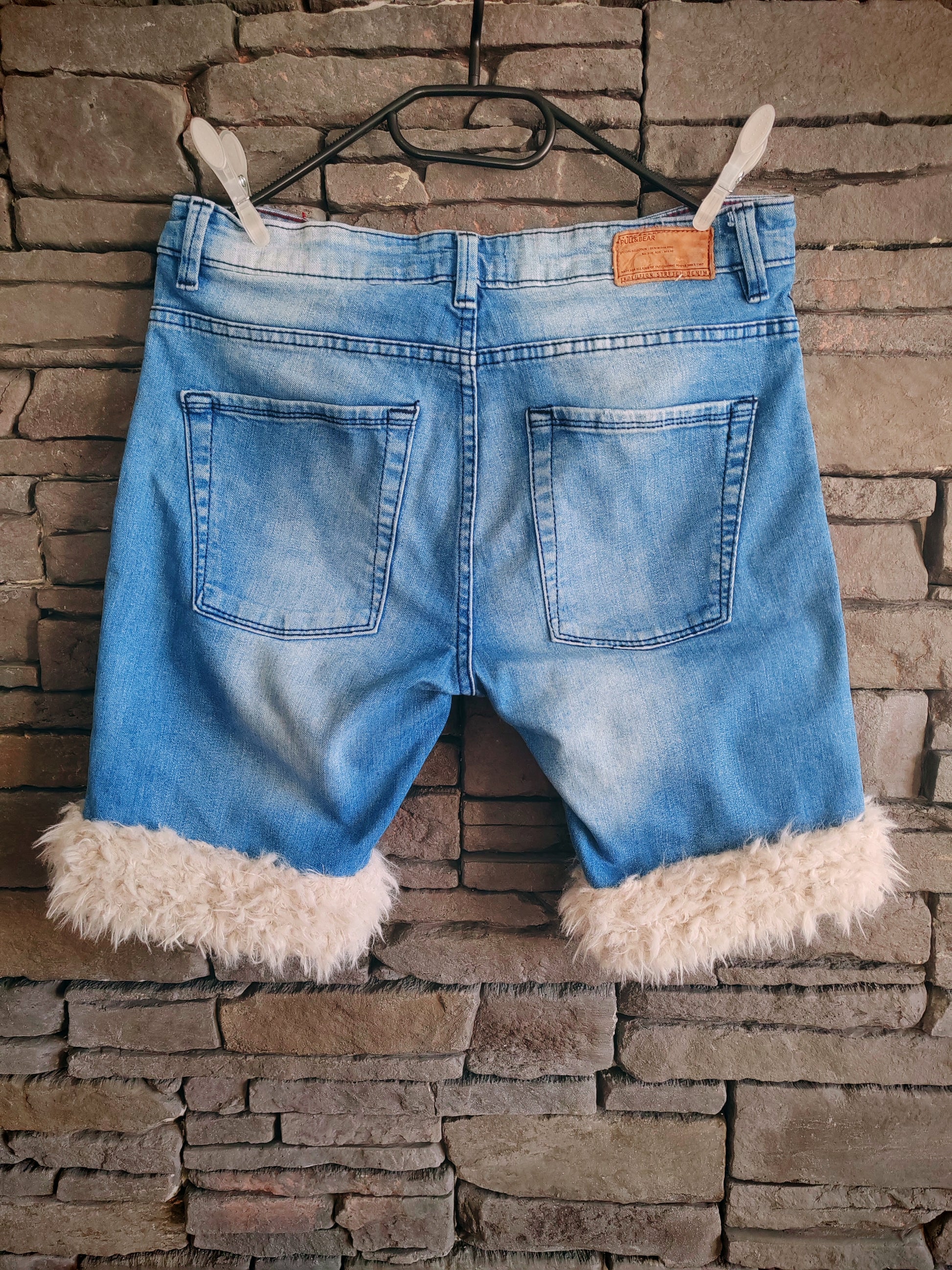 luffy short man blue denim semi wide stretch handmade with faux fur back – Wal & Yfful B007