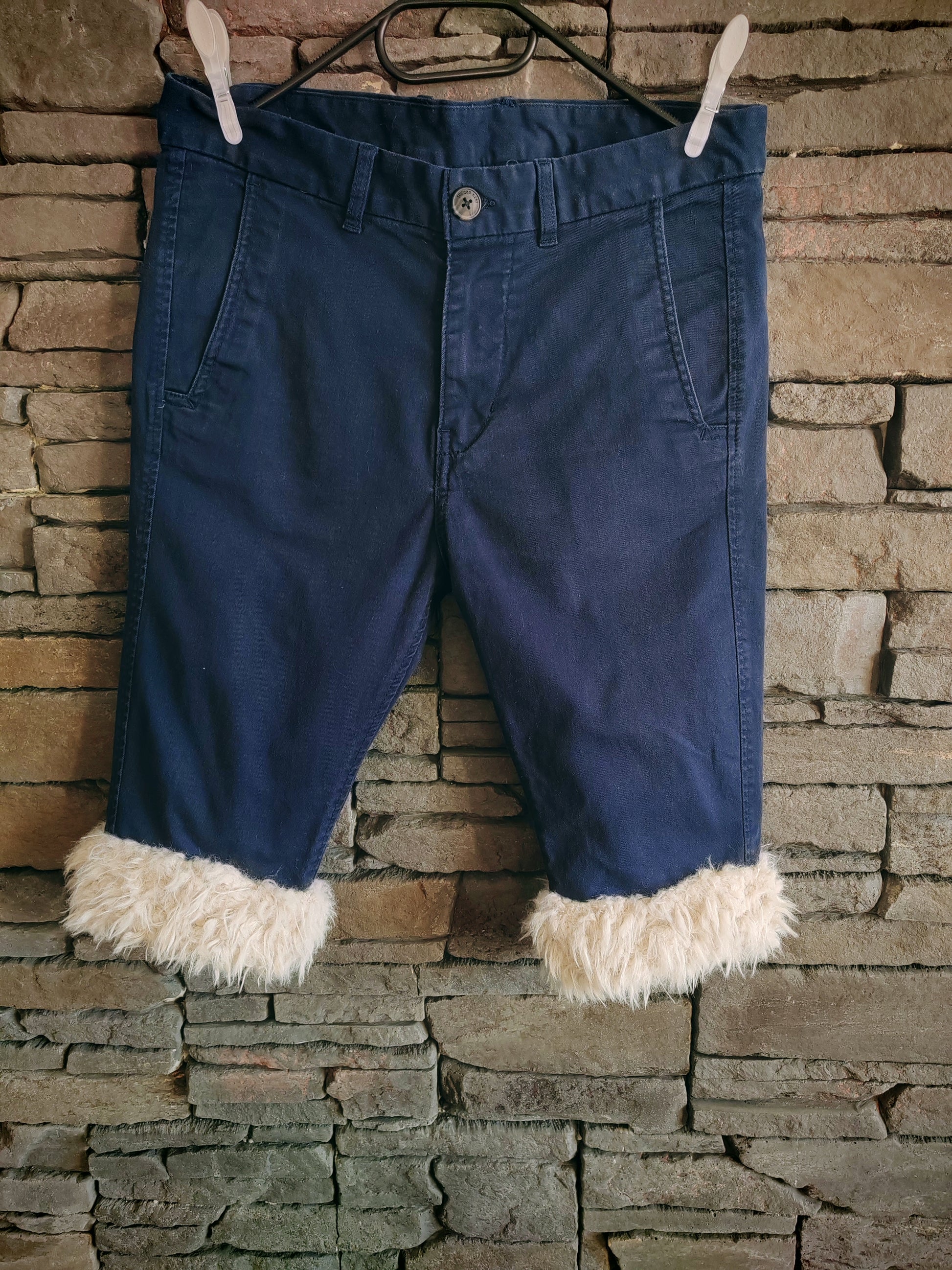 luffy short navy blue slim stretch handmade with faux fur – Wal & Yfful B004